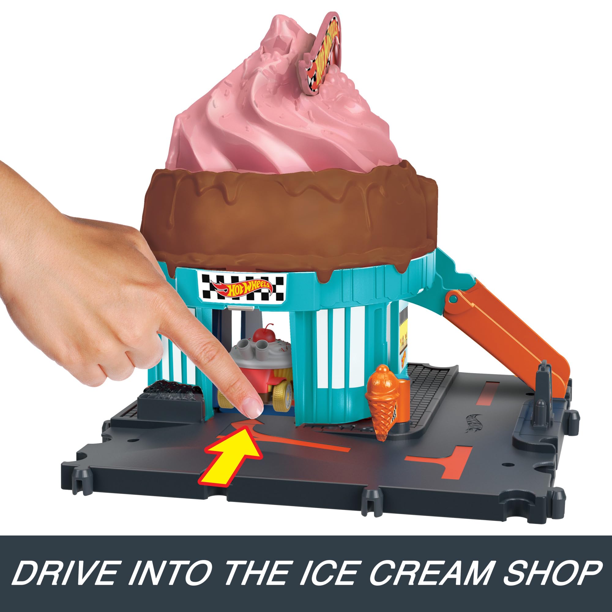 Hot Wheels City Downtown Ice Cream Swirl Playset - Track Set with 1:64 Car, Connects to Other Sets, Inspired by Netflix "Let's Race", HTN77 2