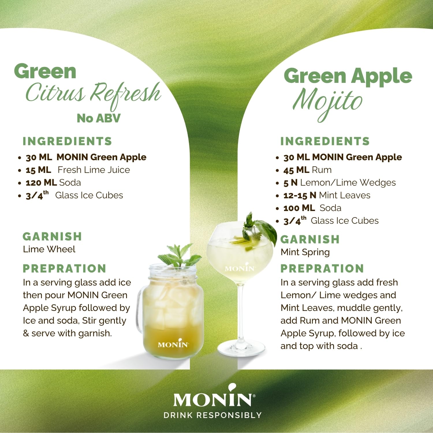 Monin Premium Green Apple Syrup - 700ml | Vegan & Alcohol-Free | Natural Flavouring 2