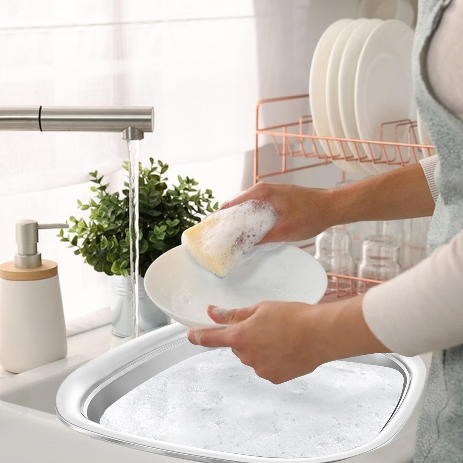 ASelected Stainless Steel Washing Up Bowl - 34x34x13cm Square Basin | Durable 304 Steel 5