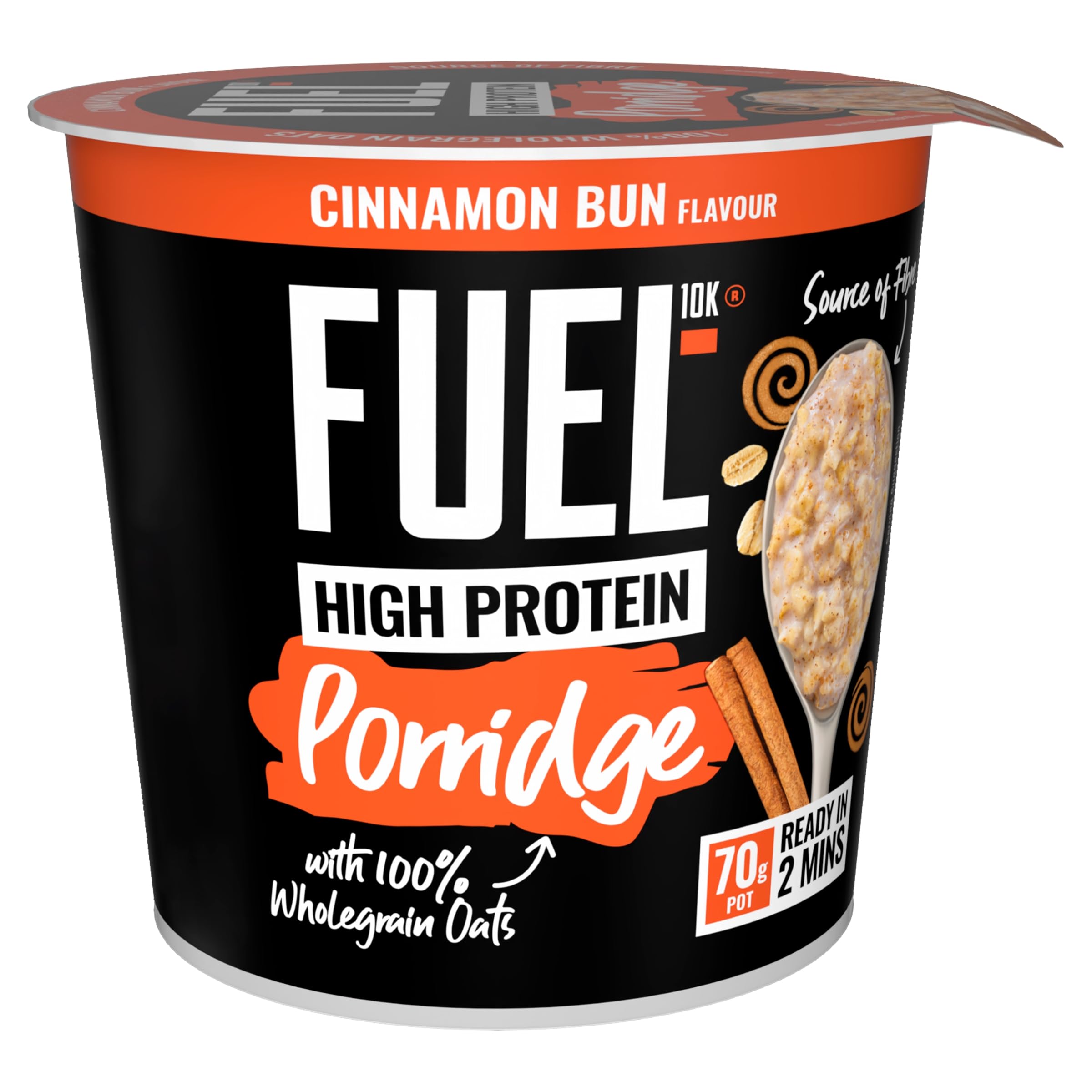 FUEL10K High Protein Cinnamon Bun Porridge Pot - 13g Protein, Wholegrain Oats | 8 Pack of 70g 6