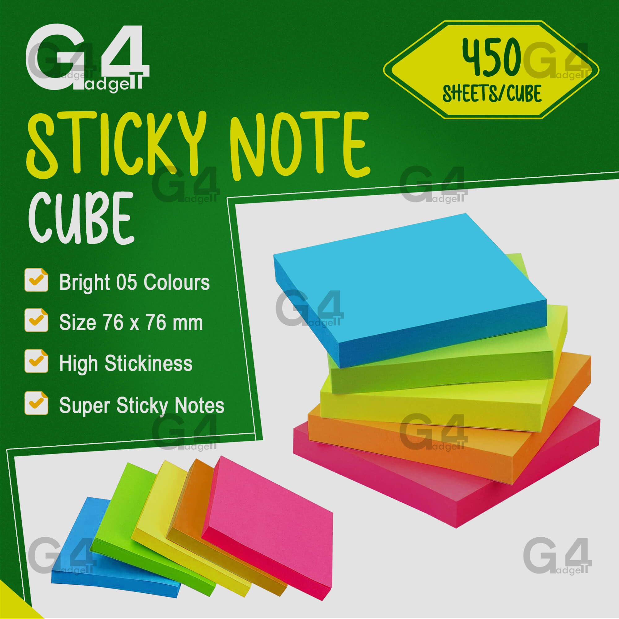 G4GADGET Sticky Notes Cube - 400 Sheets, 76x76mm, Neon Colors