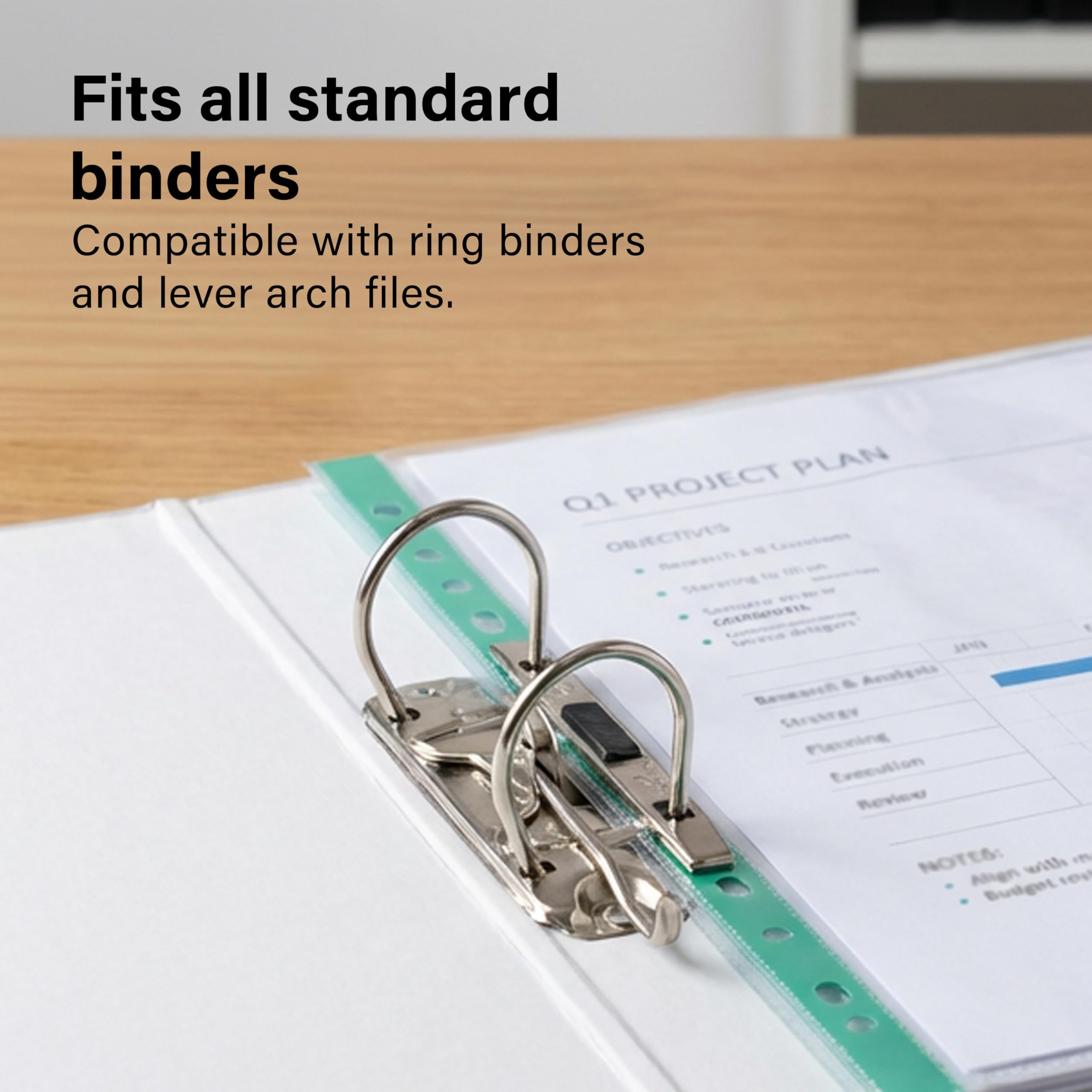 Ofah A4 Punch Pockets - 100 Pack Clear, Water Resistant PP Material for Filing | Model OF-PPA4100 4