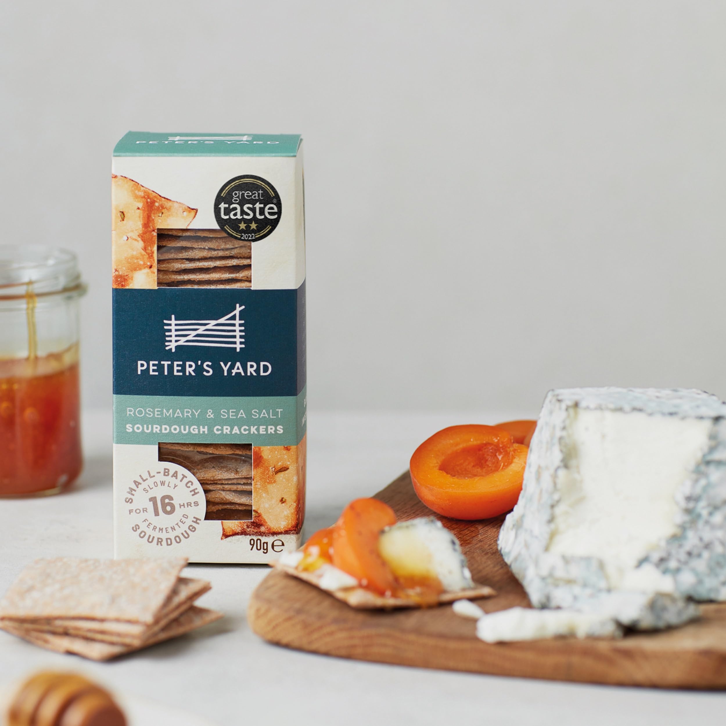 Peter's Yard Rosemary & Sea Salt Sourdough Crackers - High Fibre, Low Sugar | Pack of 8 x 90g 2