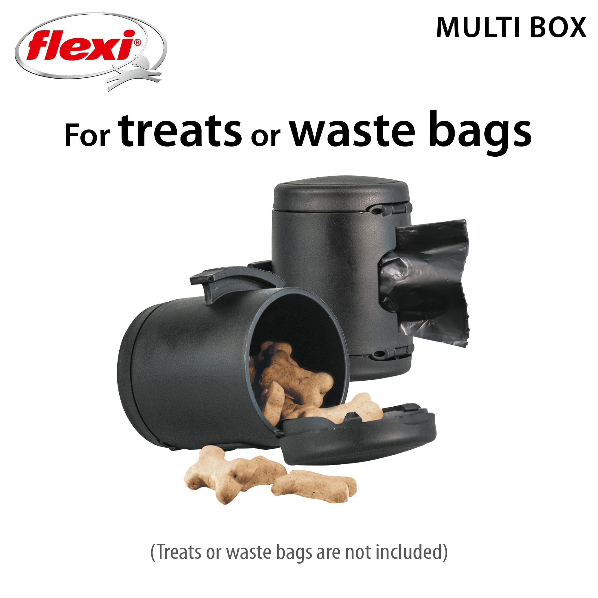flexi Multi Box - Treat & Poop Bag Storage | Compatible with Design/New Classic Leads | Black