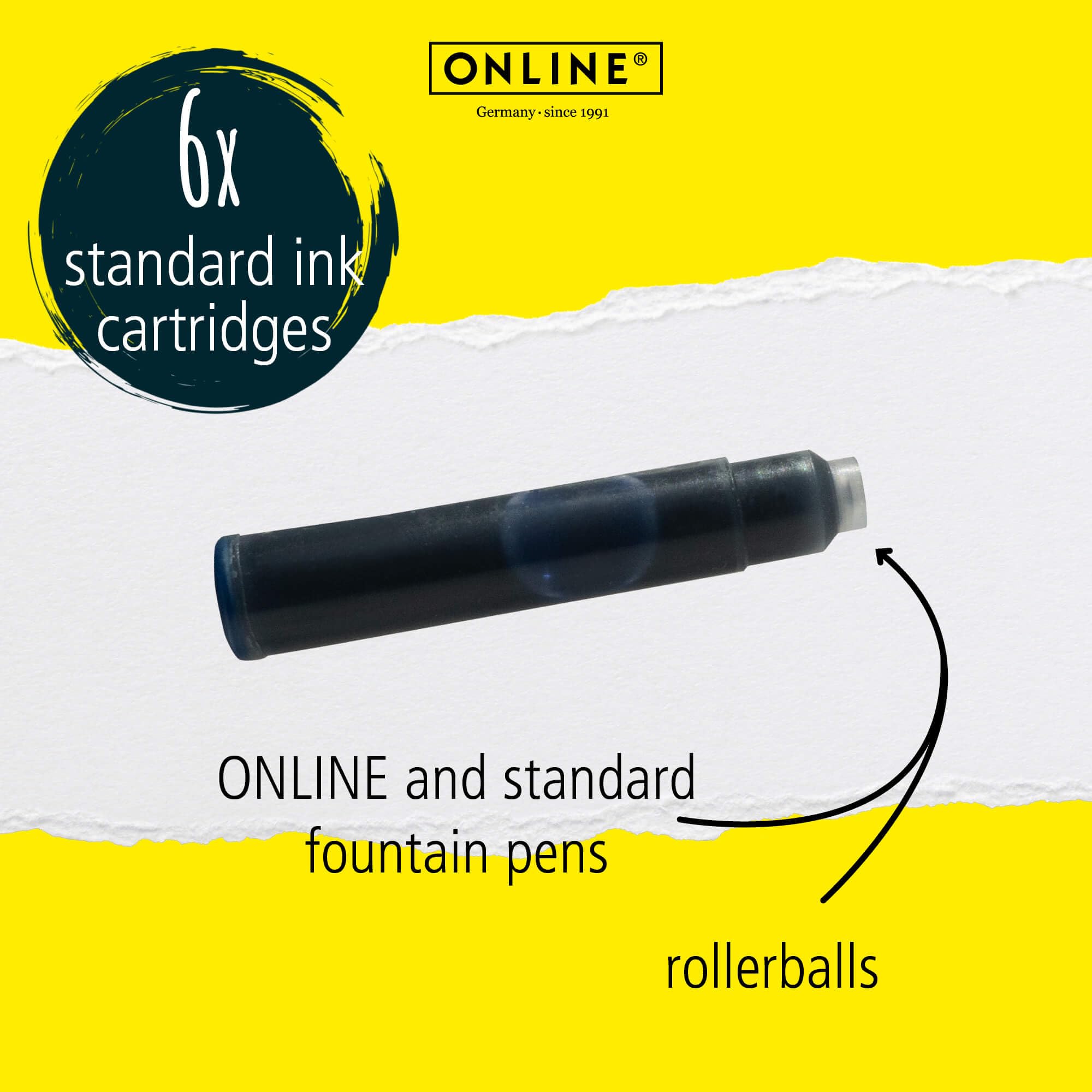 Online Standard Fountain Pen Ink Cartridges - Nightblue | Universal Fit | 6 Pack