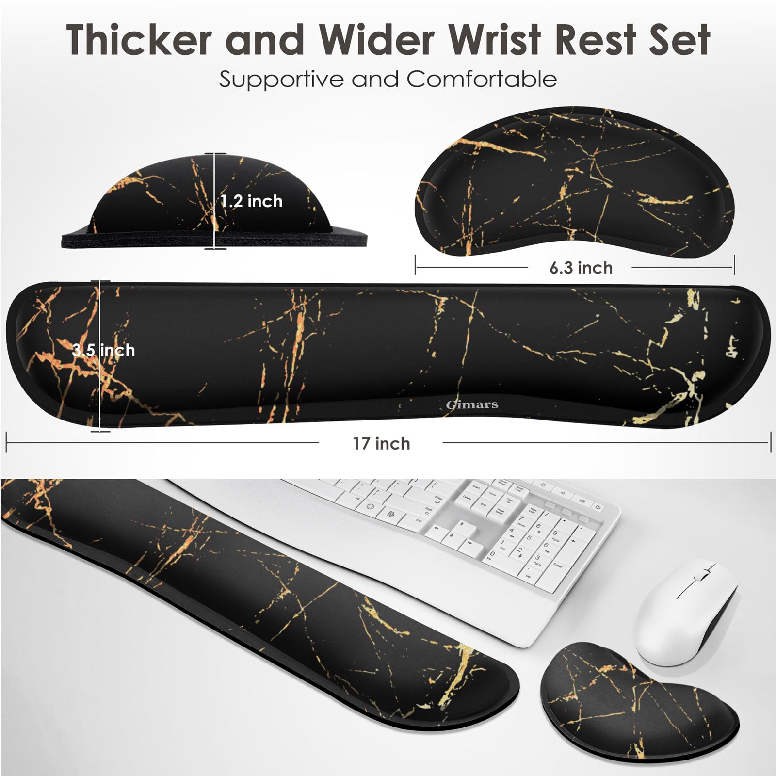 Gimars Ergonomic Keyboard Wrist Rest - Ultra Thick Memory Foam, Non-Slip Base | Marble 7