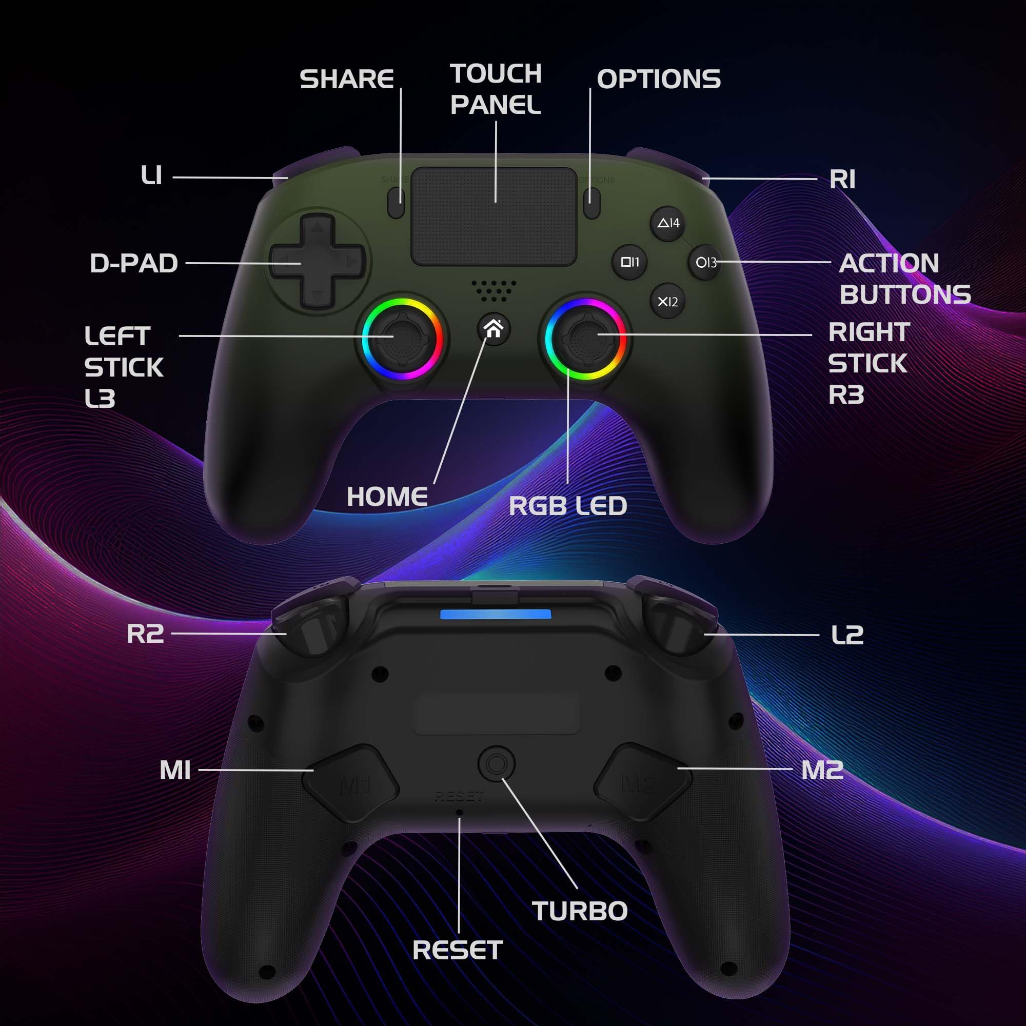 Subsonic – Wireless PS5 Controller with Programmable Paddles, RGB LEDs & Turbo Function 3
