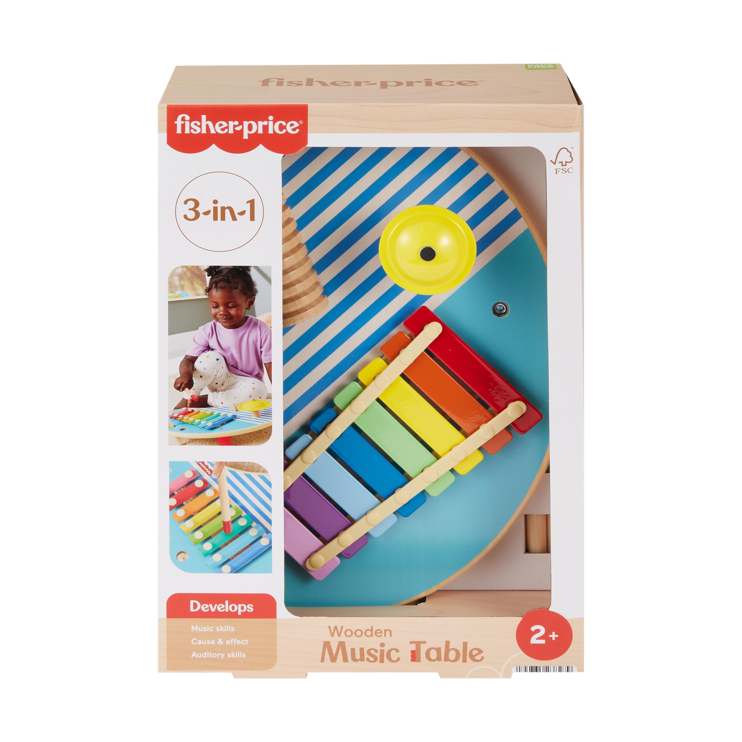 Fisher-Price Wooden Musical Table with Percussion Instruments for Toddlers Ages 2+ 6