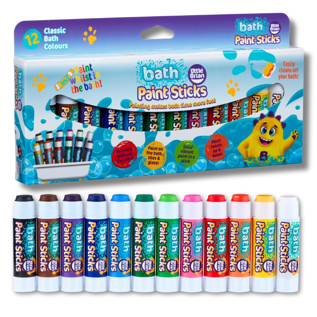 Little Brian Bath Paint Sticks - Mess-Free, Quick-Drying Art for Kids | 12 Pack Assorted Colours 1
