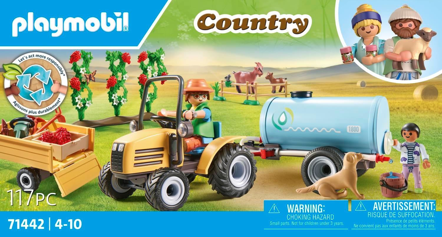 Playmobil 71442 Country Tractor with Trailer and Water Tank Playset - Farm Harvest Adventure for Kids 3
