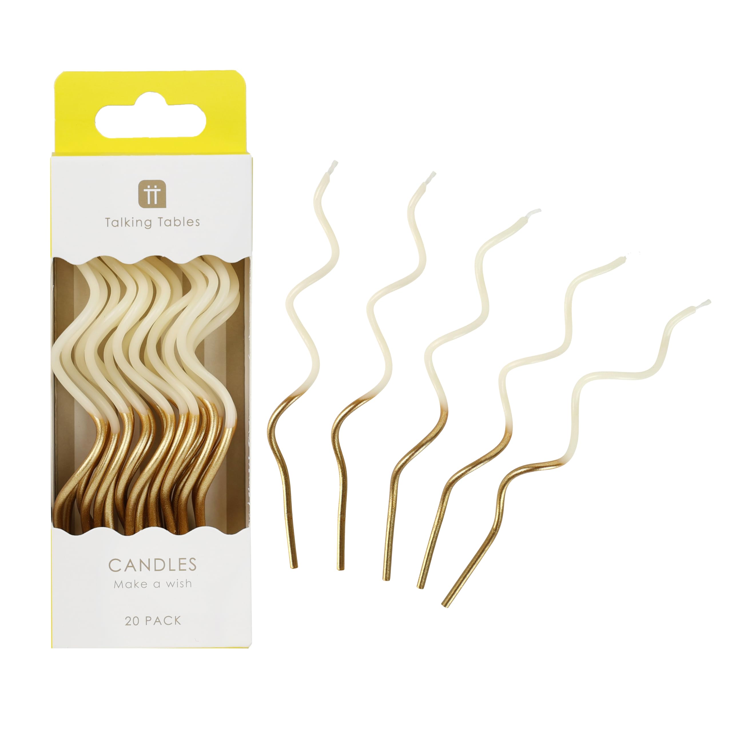 Talking Tables Gold & White Twist Birthday Candles - Pack of 20 | 15cm Height