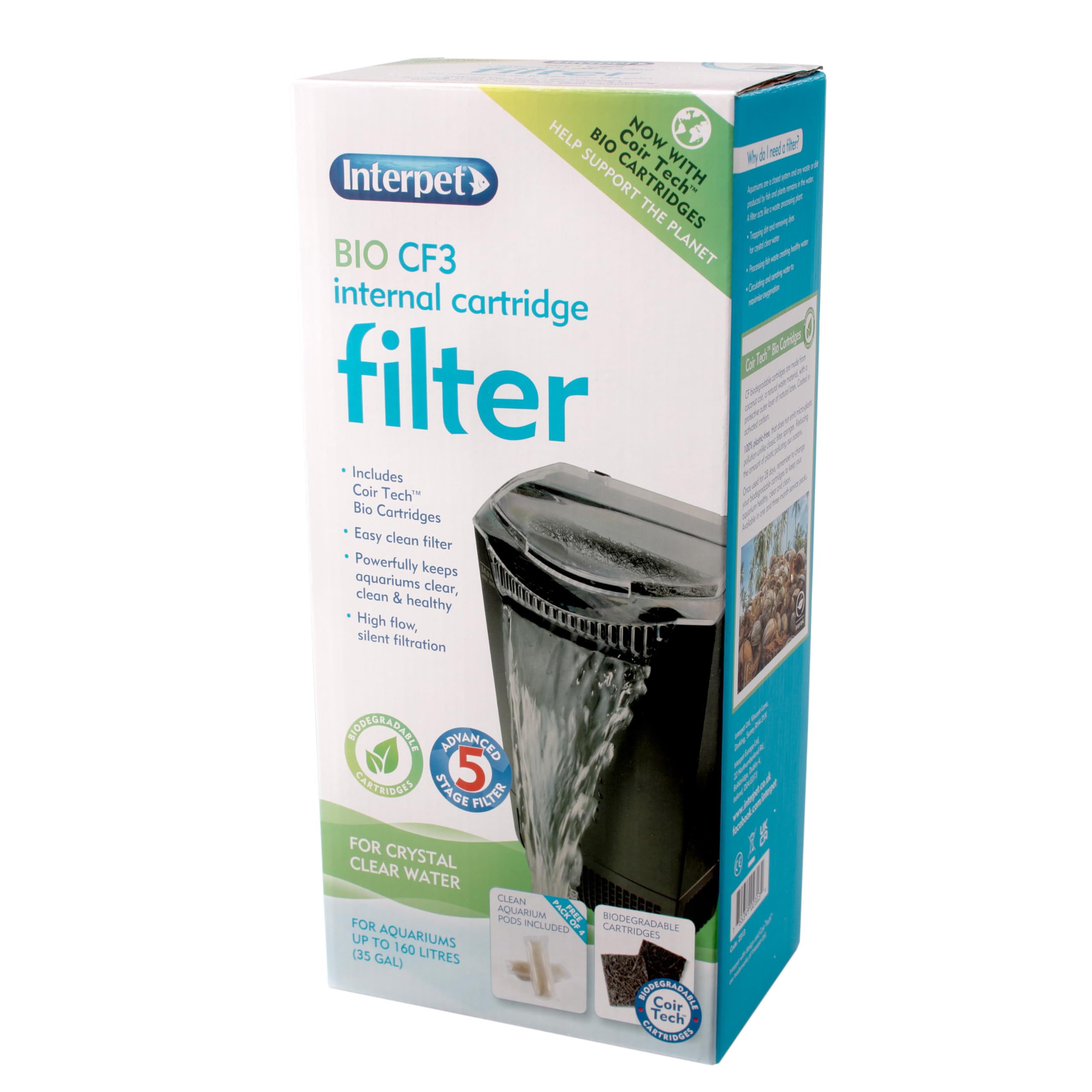 Interpet Internal Aquarium Filter - Bio CF3 | 5-Stage Filtration | Includes Coir Tech Bio Cartridges 9