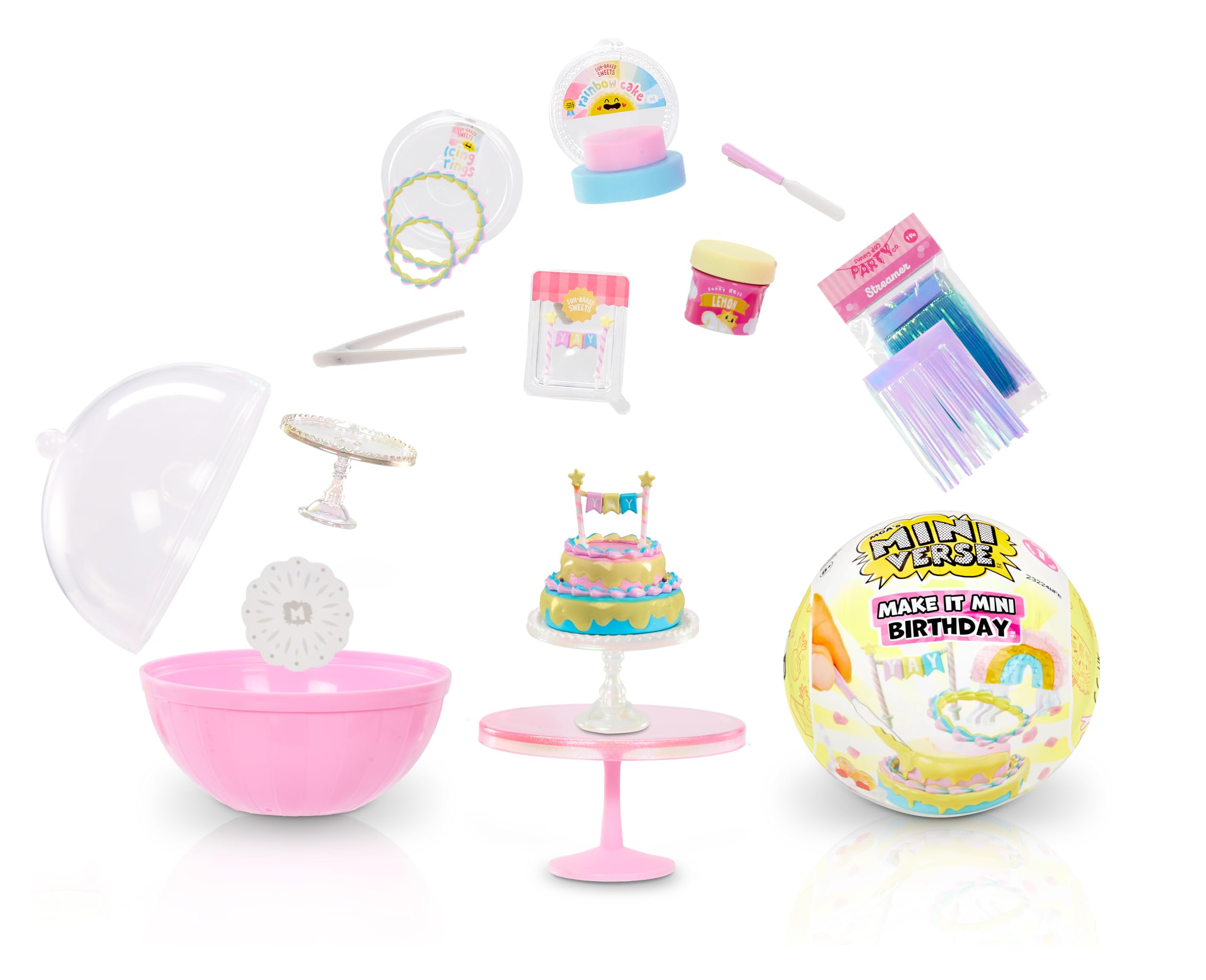MGA's Miniverse Make It Mini Birthday - Rainbow, Dino, Tropical Party Theme Mini Collectibles with Resin Play & DIY Craft Kit