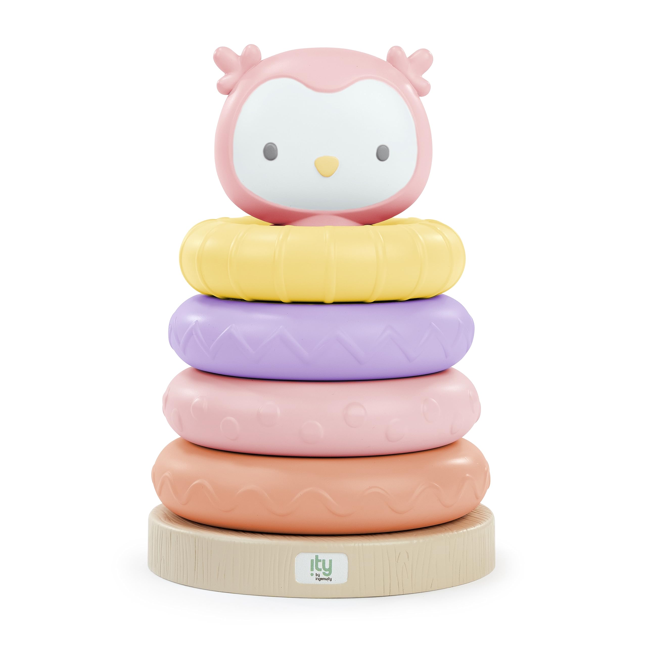 Ingenuity ity Cutie Stacks - Nally the Owl Stacking Toy for Babies 6+ Months 1