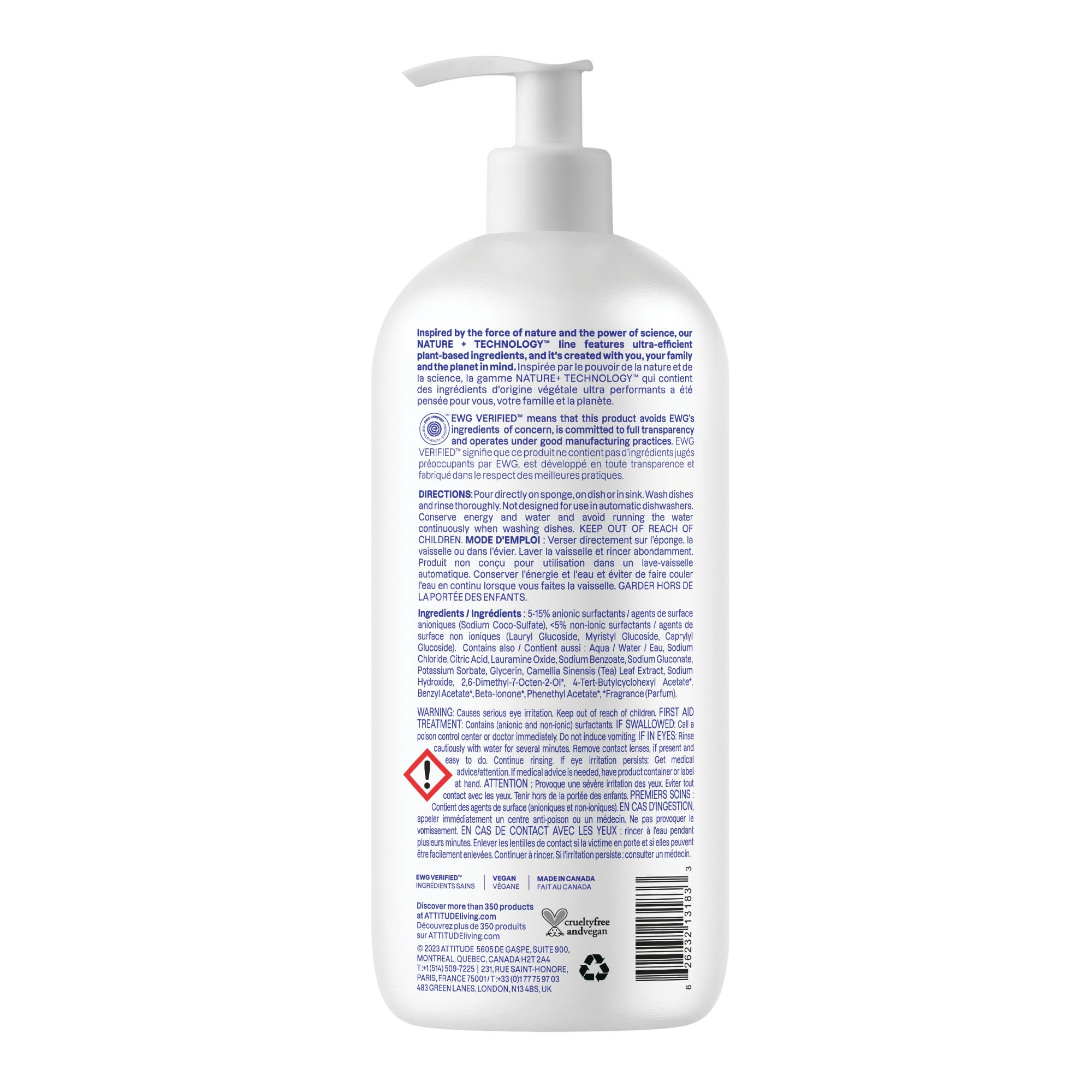 ATTITUDE EWG Verified Plant-Based Dish Soap Liquid, Wildflowers Scent, 1 L 7