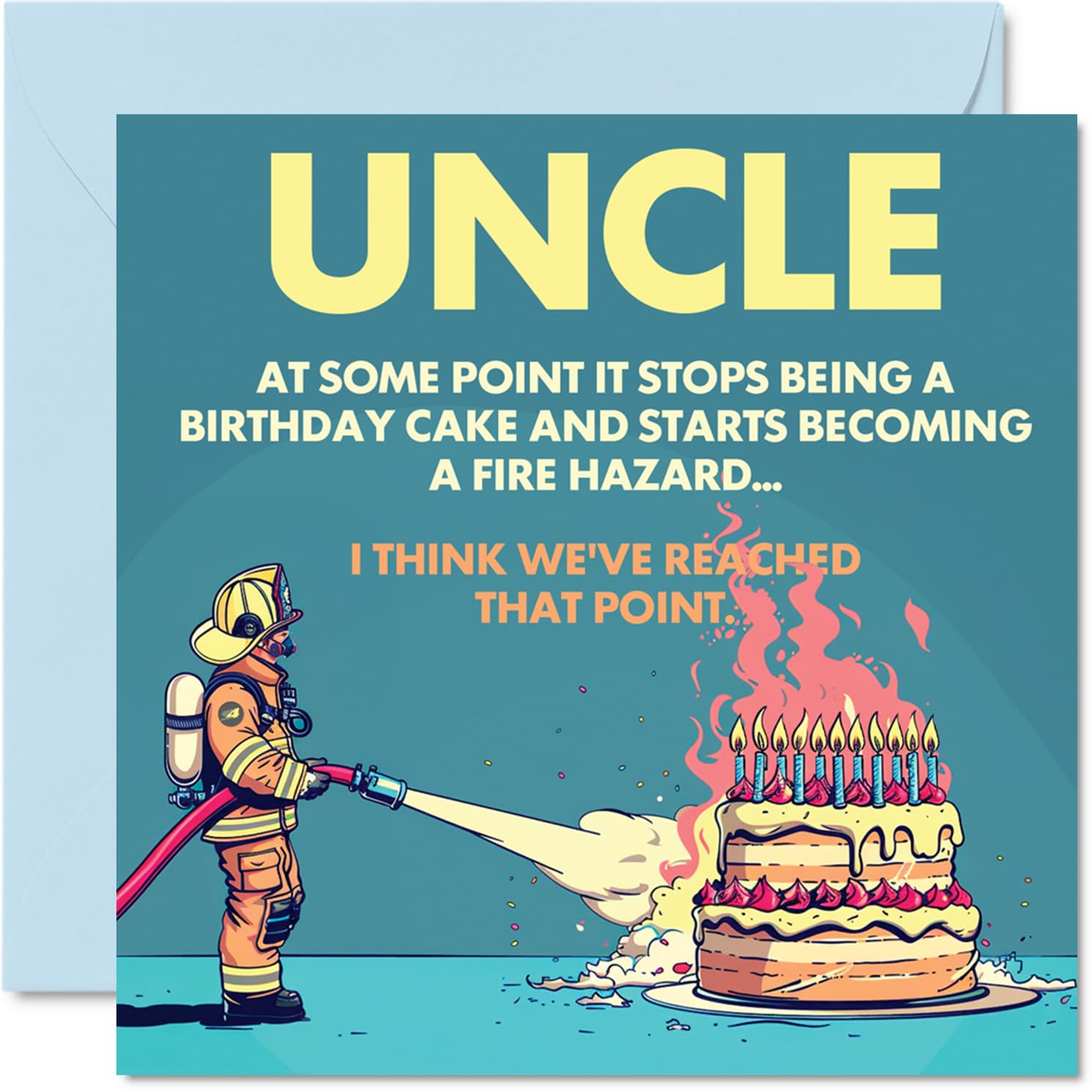 Stuff4 Funny Rude Uncle Birthday Card - Fire Hazard Cake Joke | 145mm x 145mm