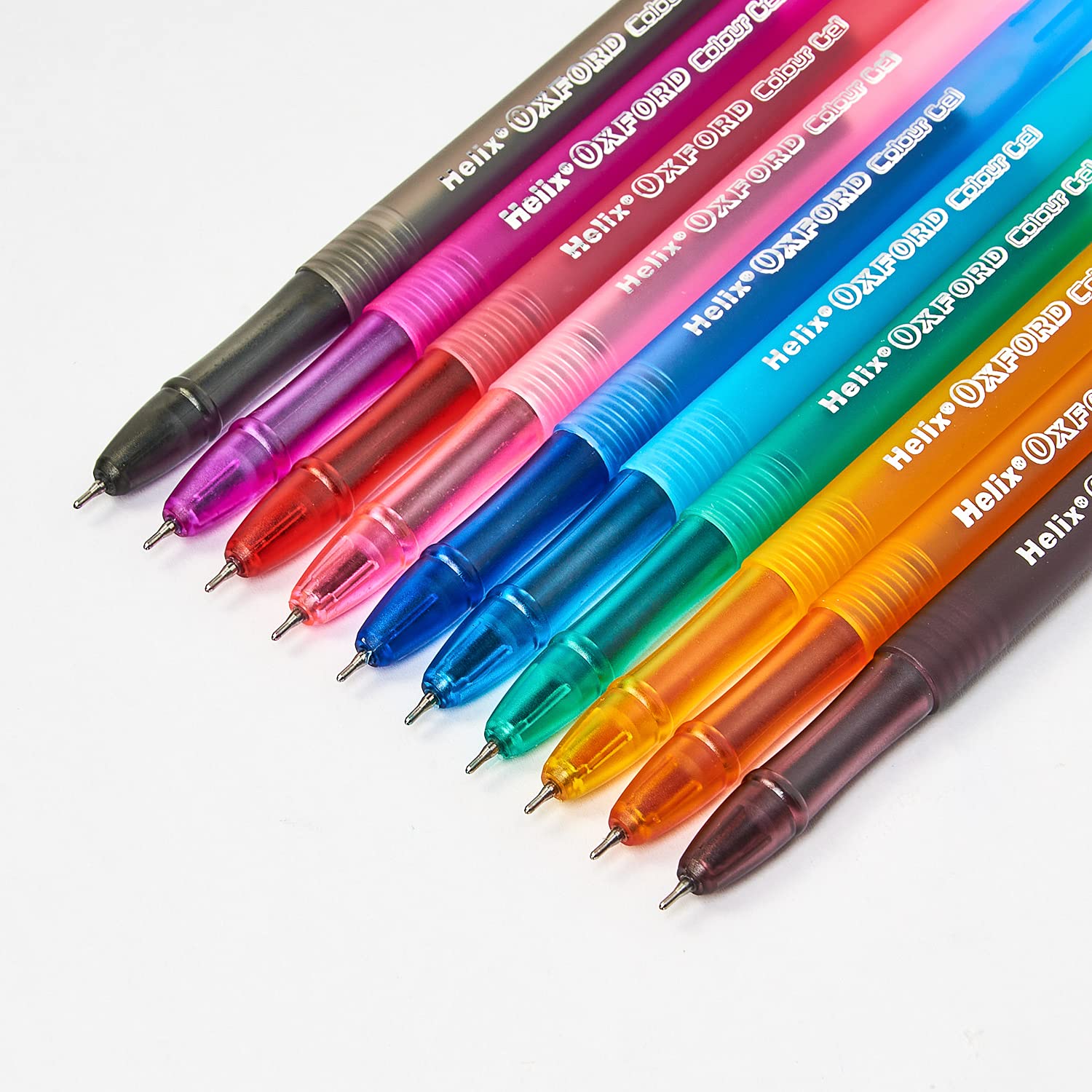Helix Oxford Colour Gel Pens - 10 Pack Assorted Vivid Colors | 0.7mm Needle Point | Ergonomic Grip 2