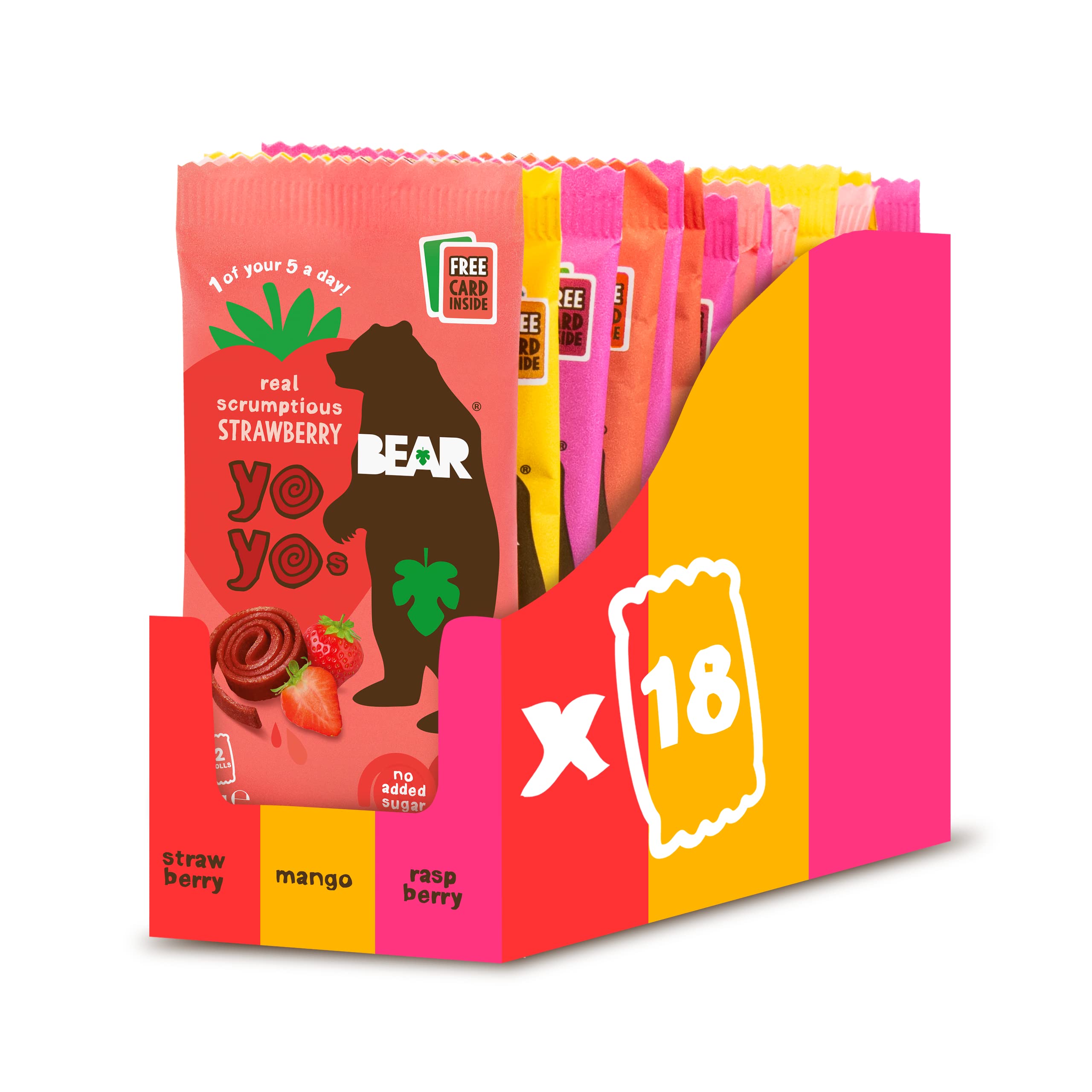 BEAR Fruit Rolls Variety Pack - 18 Rolls (20g Each) | 100% Fruit, No Added Sugar