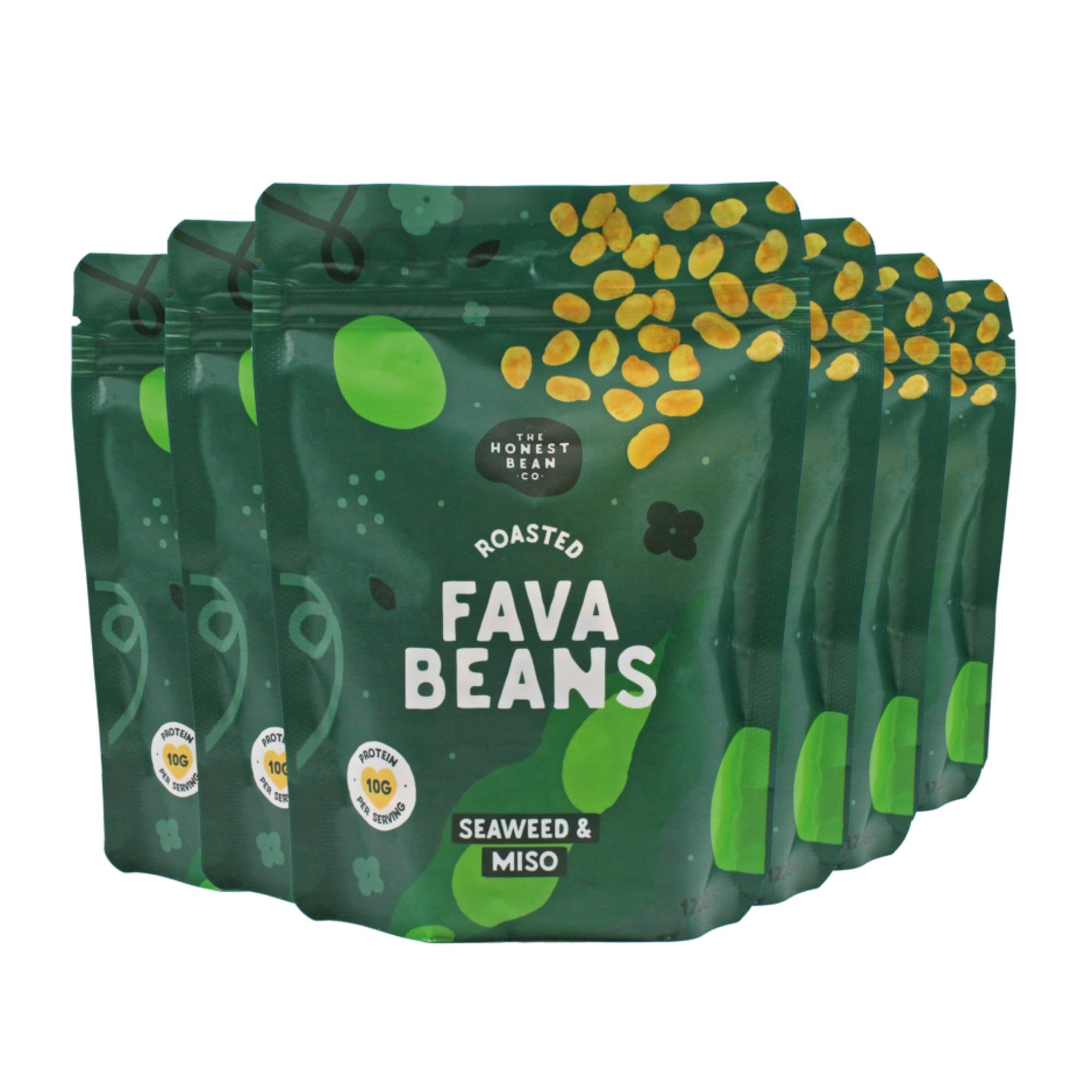 The Honest Bean Co Roasted Fava Bean Snack - Seaweed & Miso Flavor | 120g Pack of 6