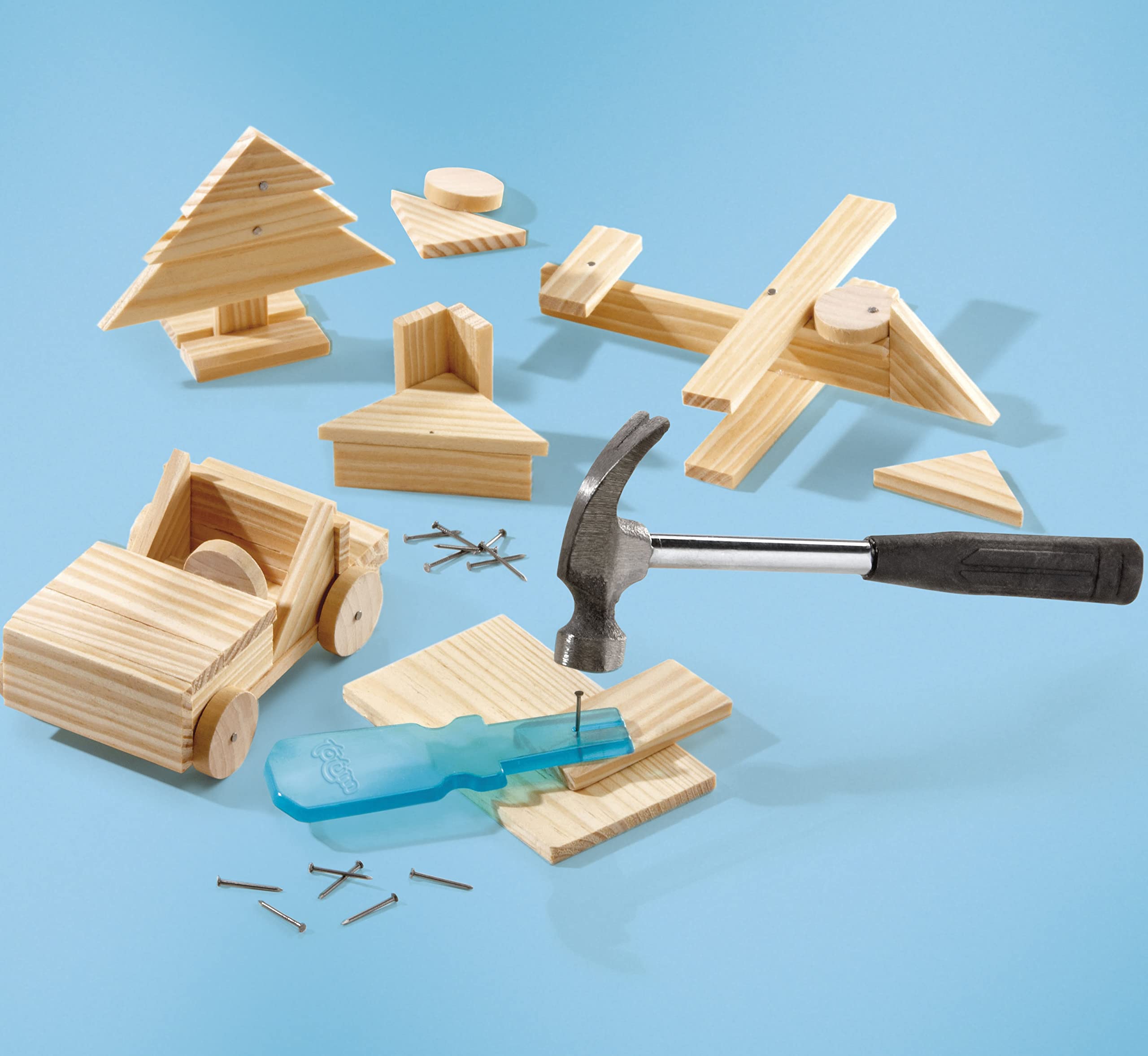 Totum Carpenter King Wood Craft Kit - DIY Building Set for Kids Ages 5+ | Includes Hammer & Nails