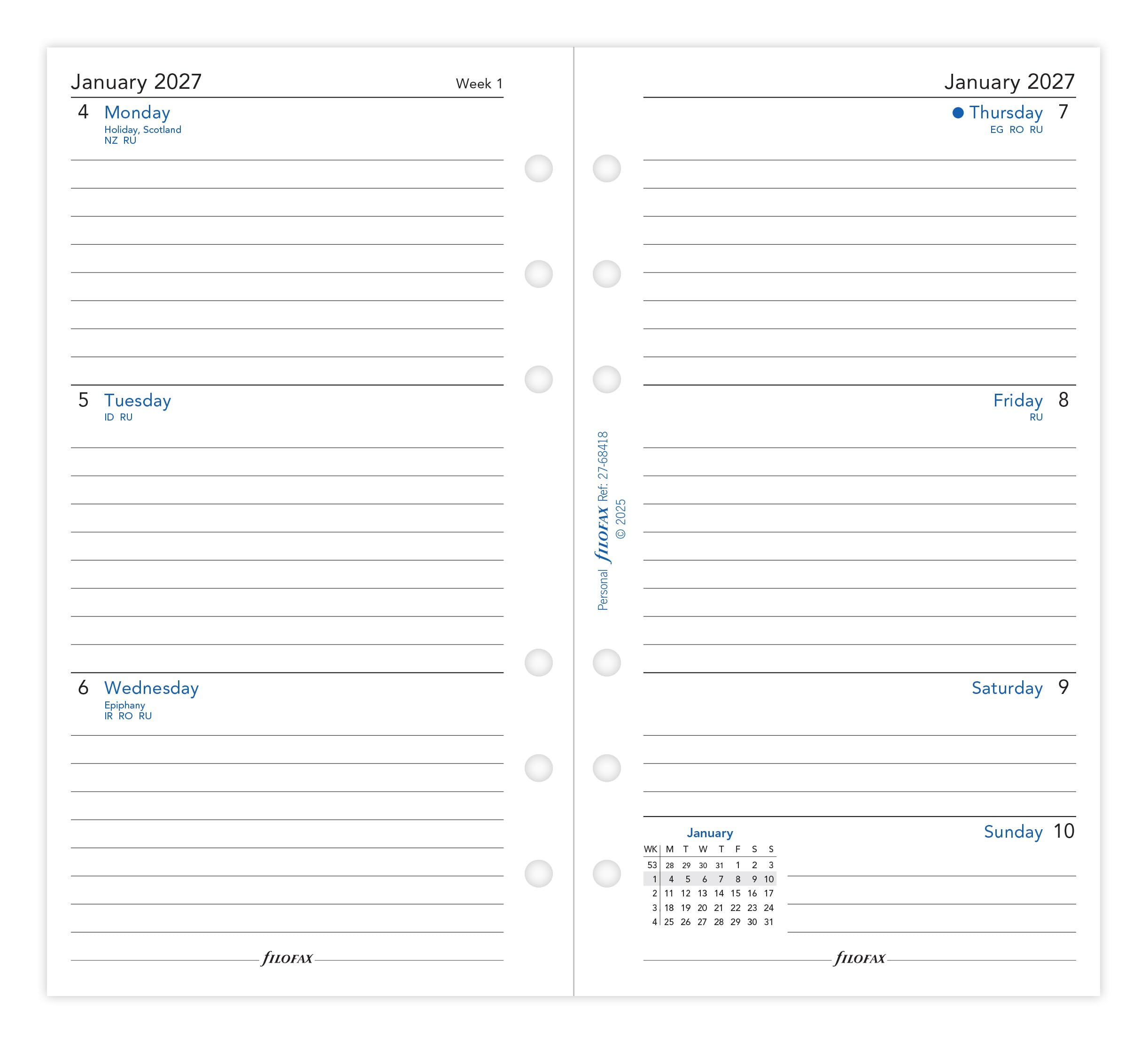 Filofax Personal Organiser Refill - 2027 Diary | Week on Two Pages | Sunday Start | 95mm x 171mm 2