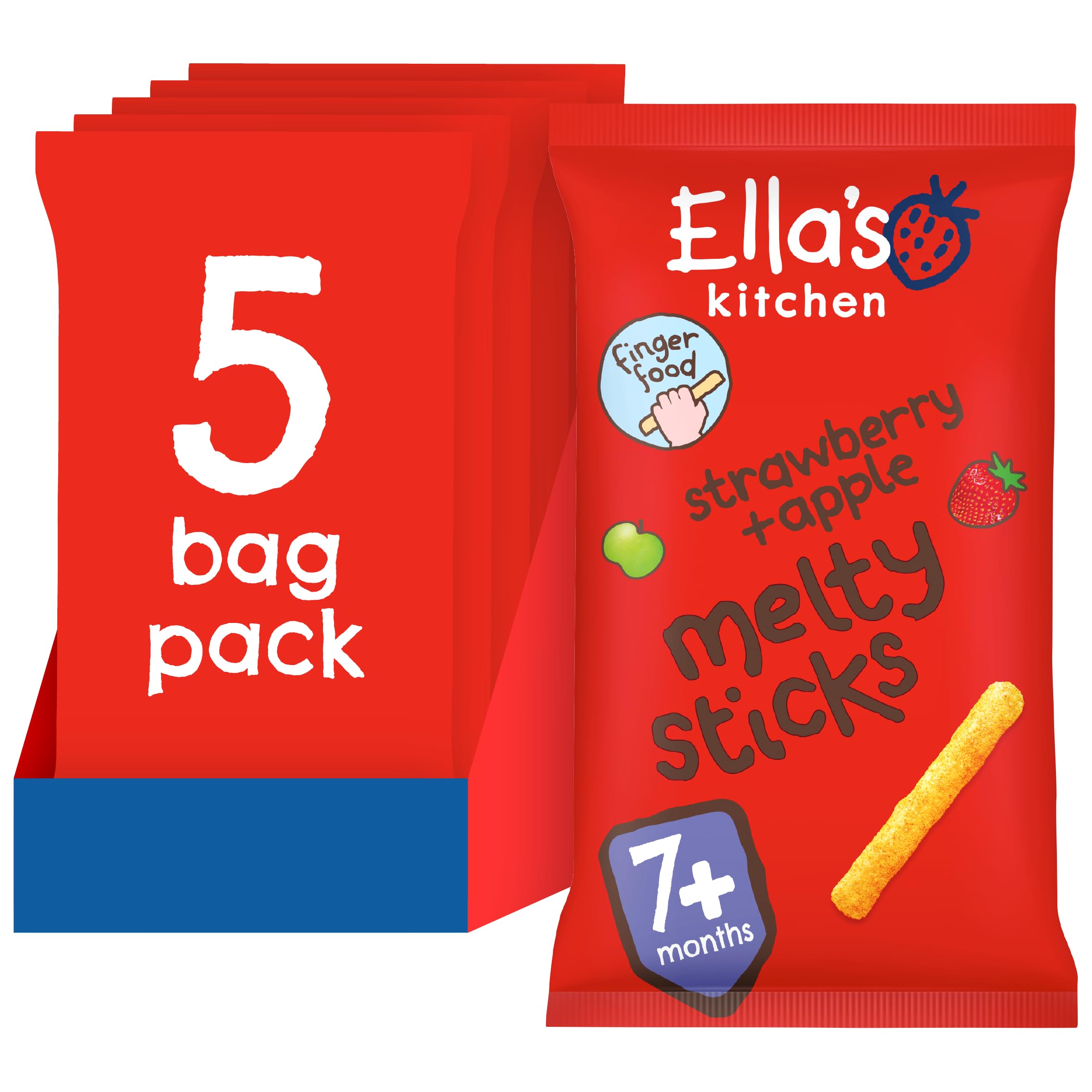 Ella's Kitchen Organic Strawberry & Apple Melty Sticks - 5 x 16g Pack, Baby Snack from 7 Months