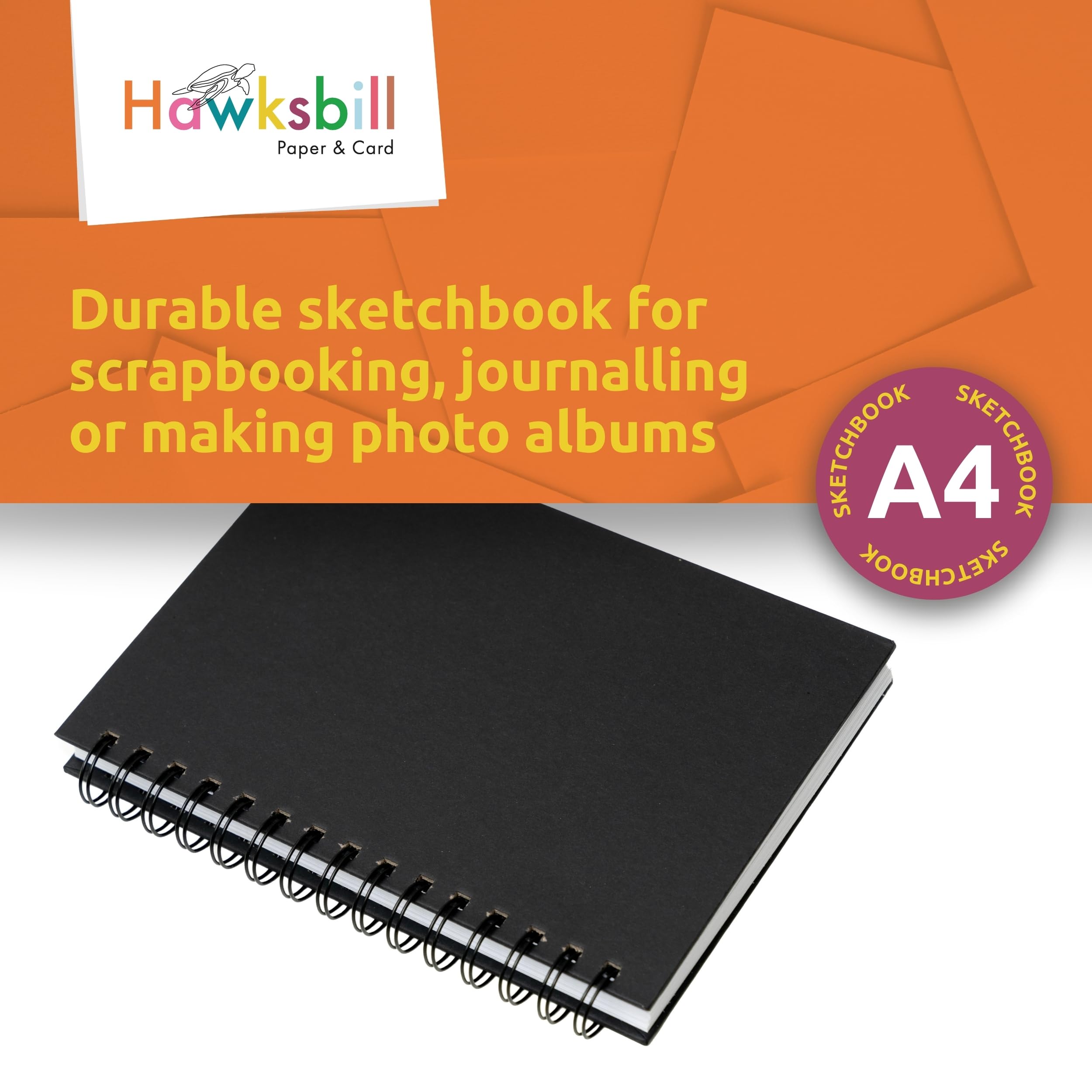 Hawksbill - A3 Black Sketchbook Hardcover Spiral 40 Sheets 150GSM Acid-Free Paper 20