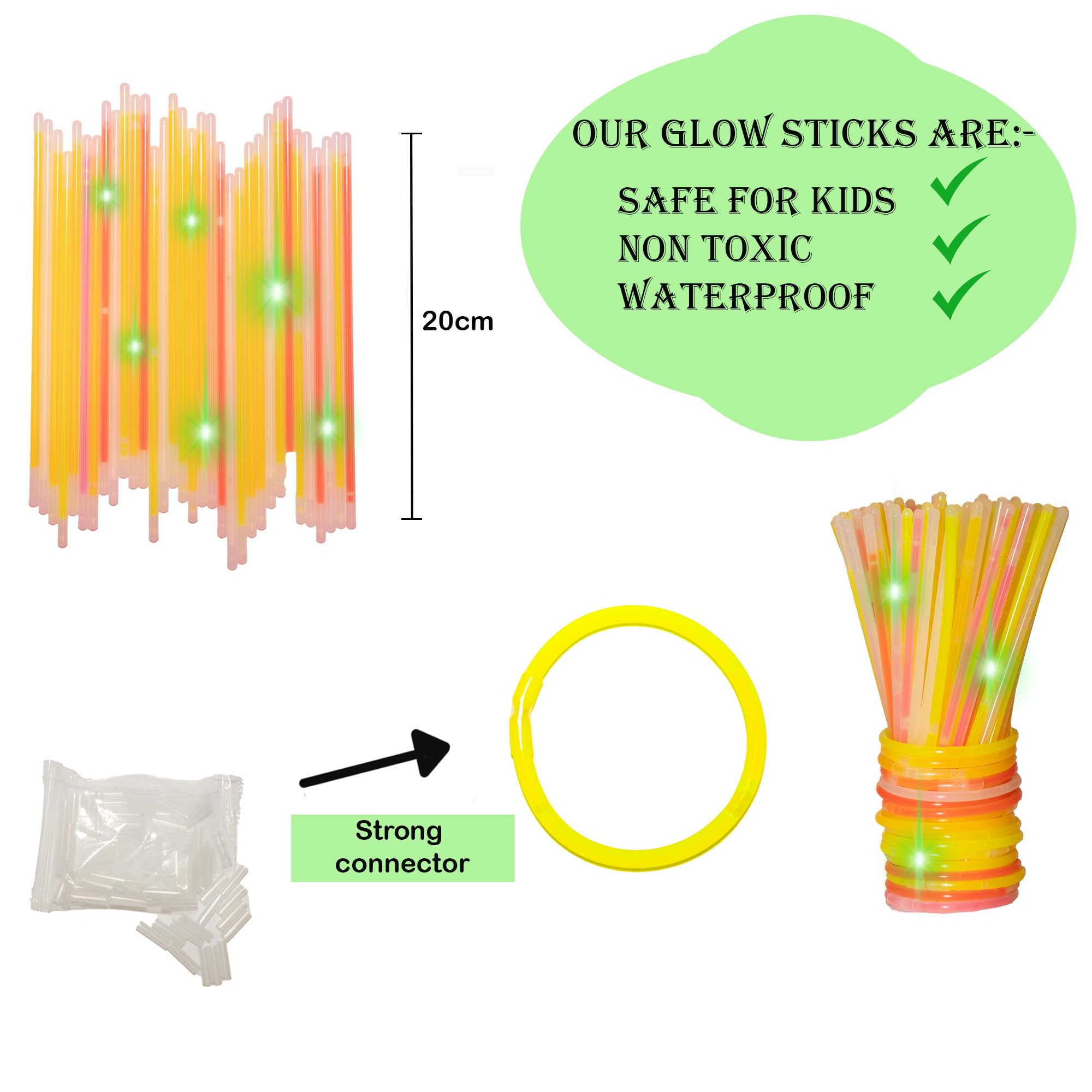 SHATCHI 200Pcs Glow Sticks - Neon Colours | Bracelets, Rings & Necklaces | Unisex Children 3