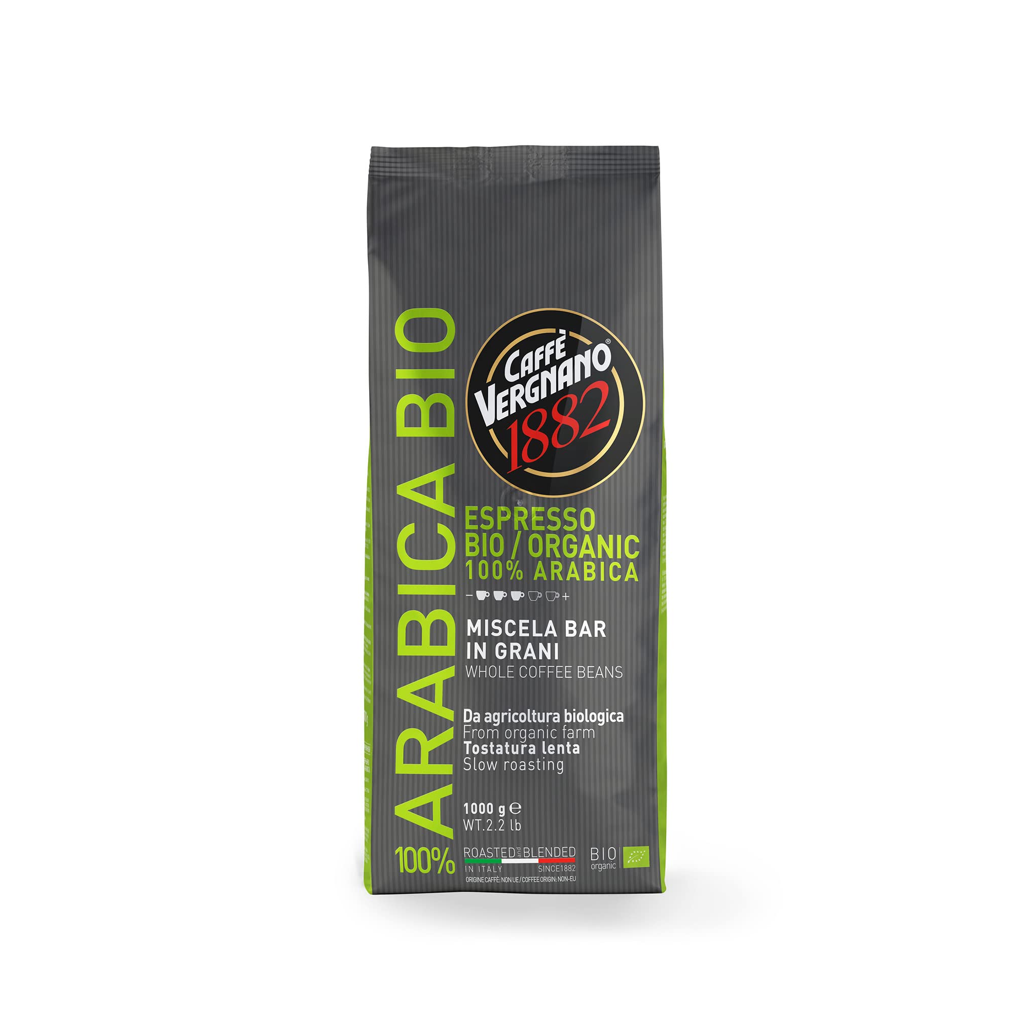 Caffè Vergnano 1882 100% Arabica Bio Whole Bean Roasted Coffee - 1 kg Pack