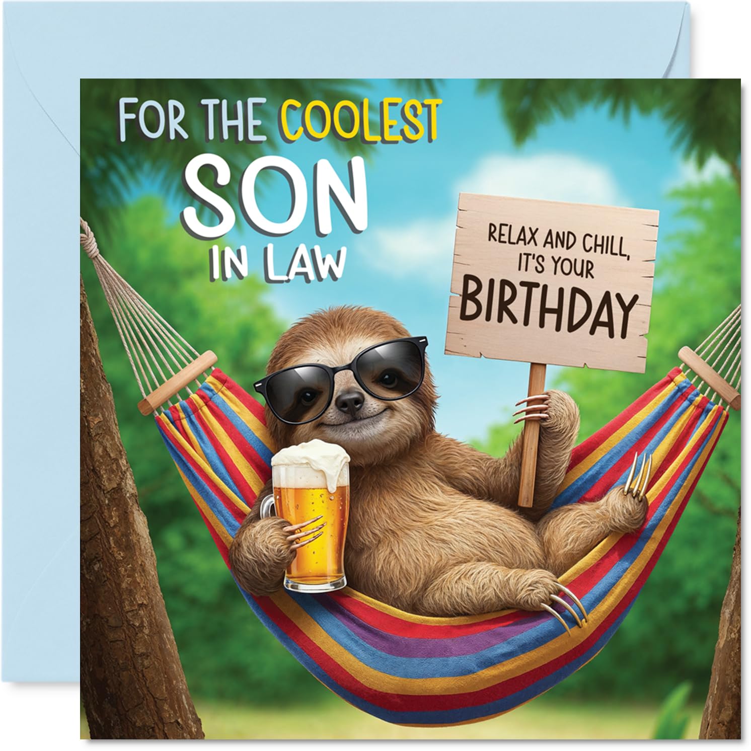 Stuff4 Son in Law Birthday Card - Chilled Out Sloth Design | 145mm x 145mm