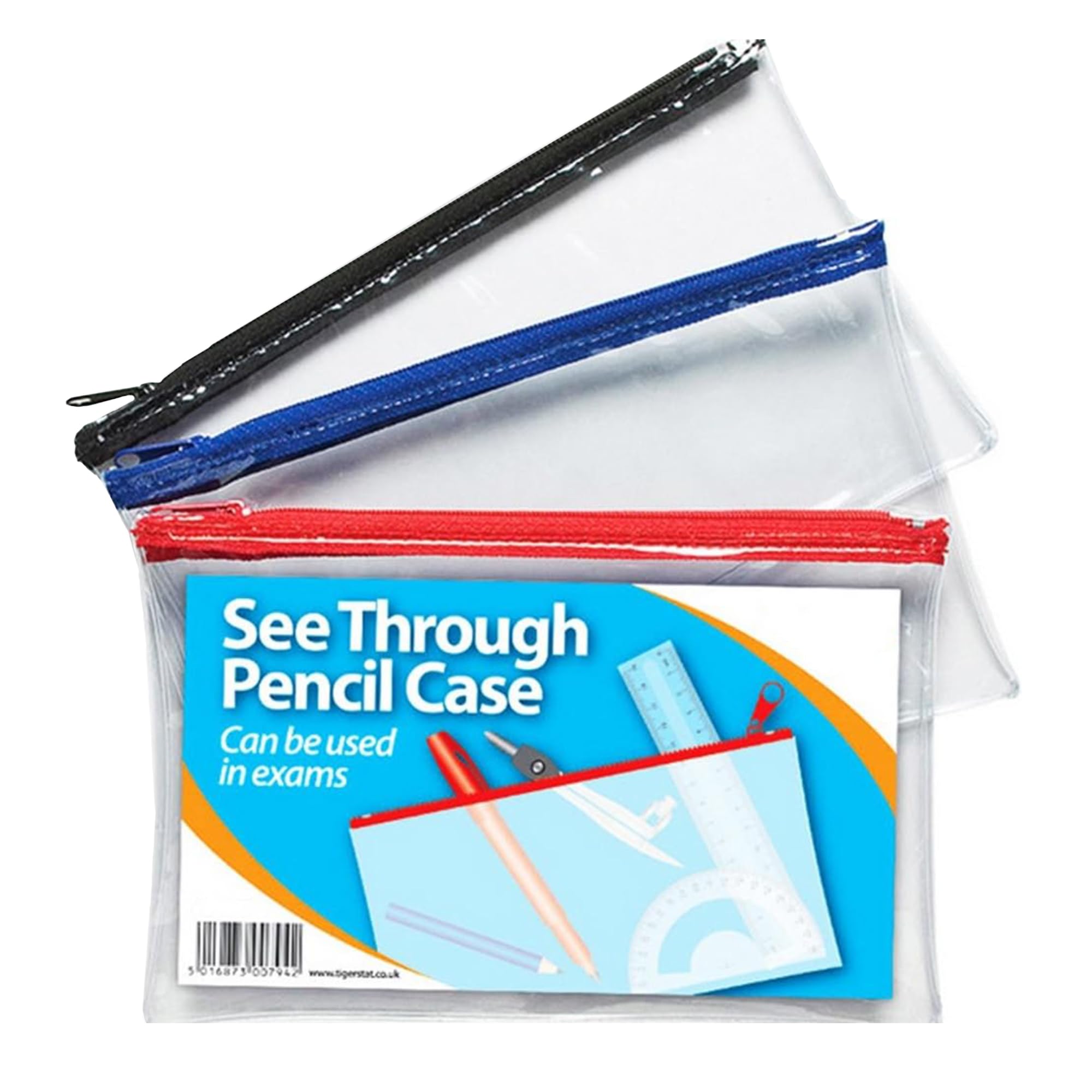 1ABOVE 3pk Clear Pencil Case for Exams | Transparent Plastic | 20x12.5 cm
