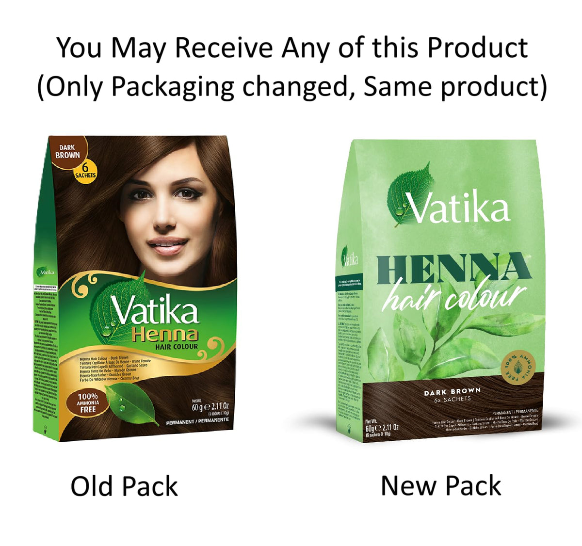 Vatika Naturals Henna Dark Brown Hair Colour - 60g (6 x 10g Sachets)