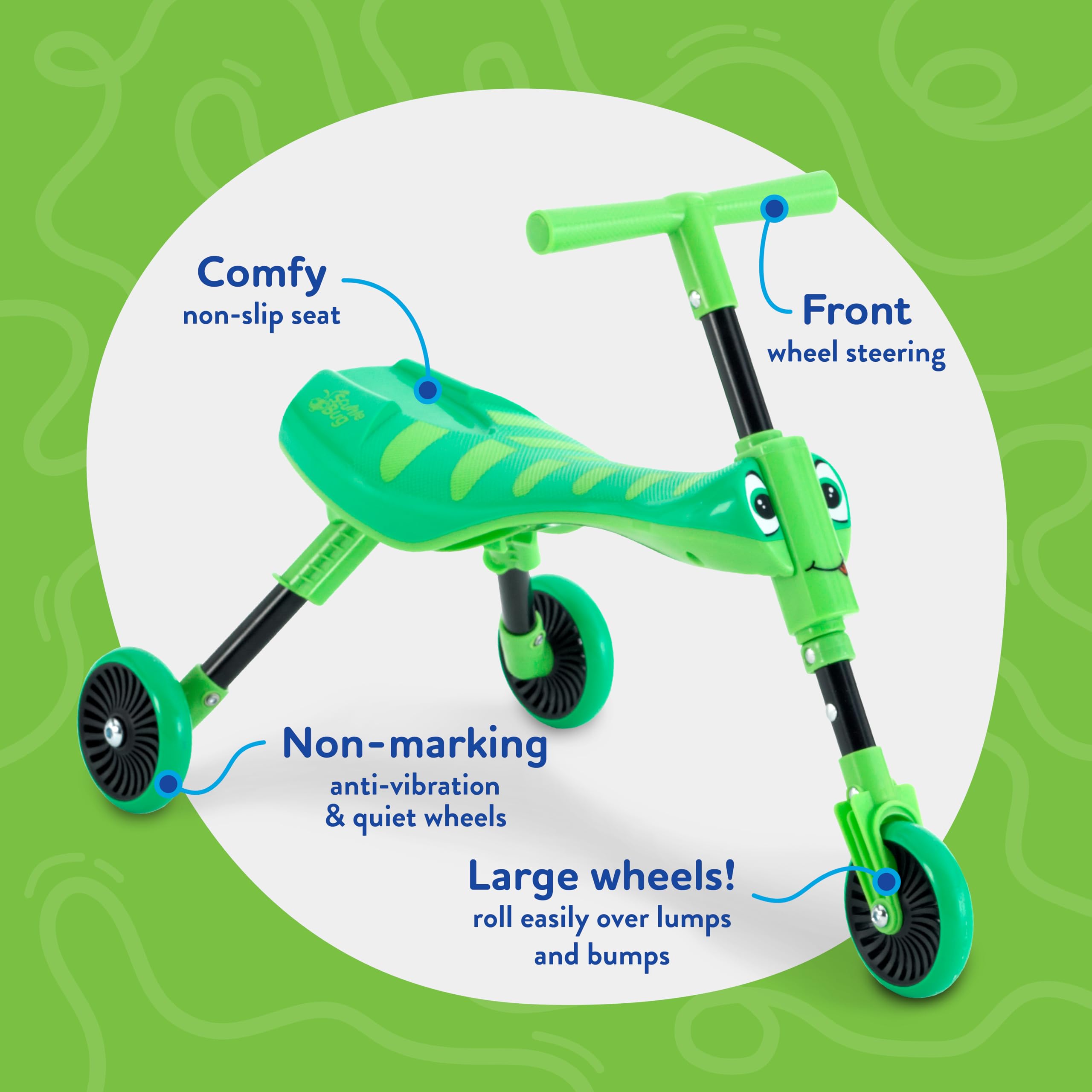 Scuttlebug 3-Wheel Foldable Ride-On Tricycle - Grasshopper Design for 1-3 Year Olds 2