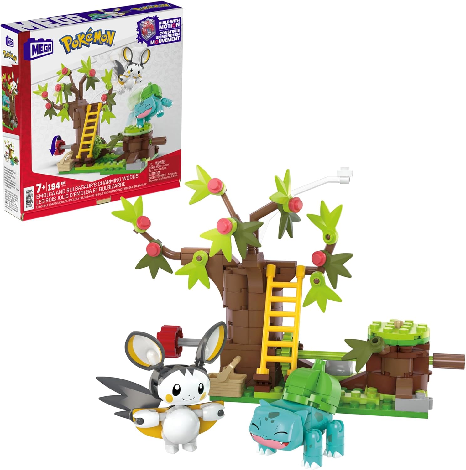 MEGA Pokémon Action Figure Building Toys - Emolga & Bulbasaur's Charming Woods with Motion Brick 1