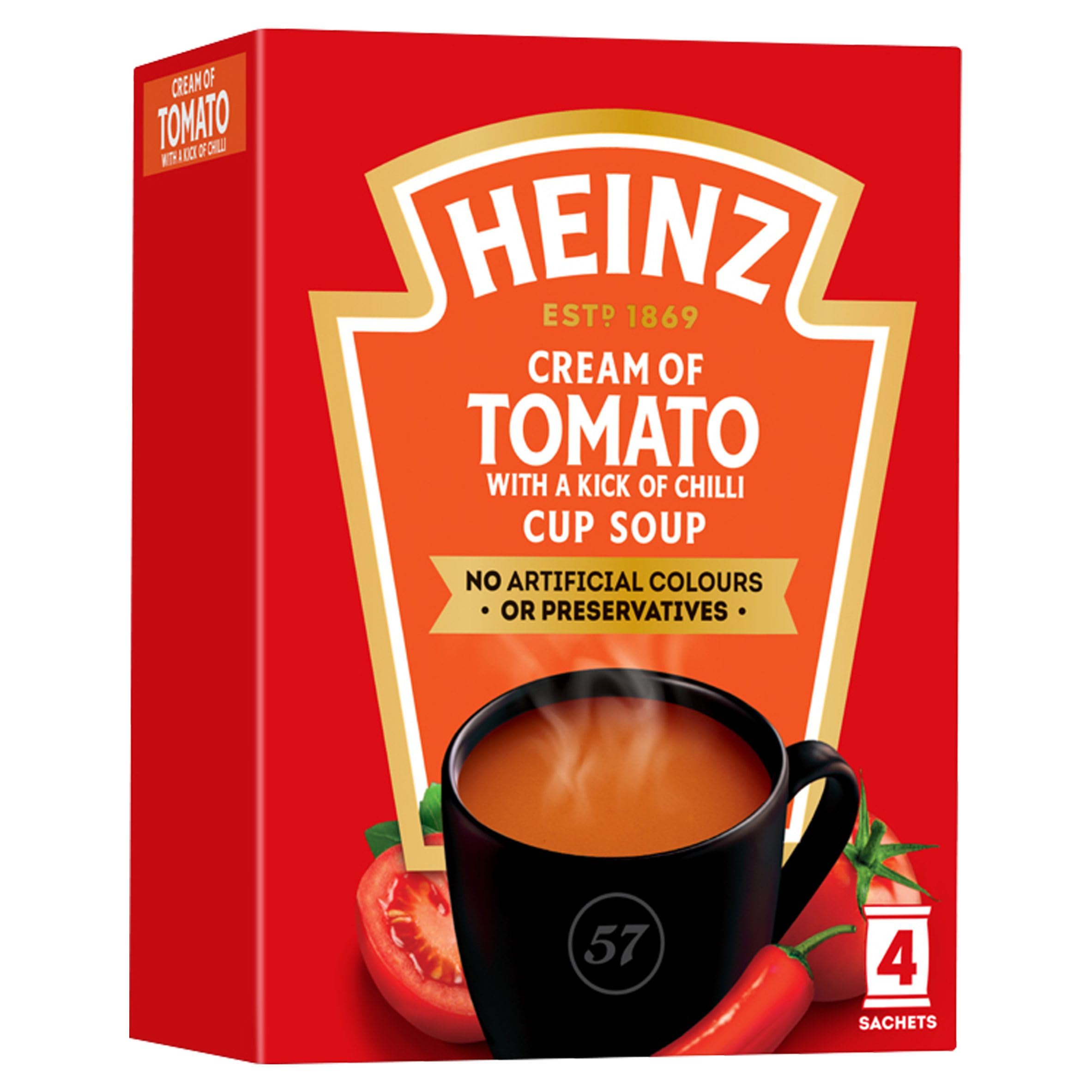 HEINZ Tomato & Chilli Cup Soup, 90g (4 x 22.5g) - Instant Dry Soup Mix