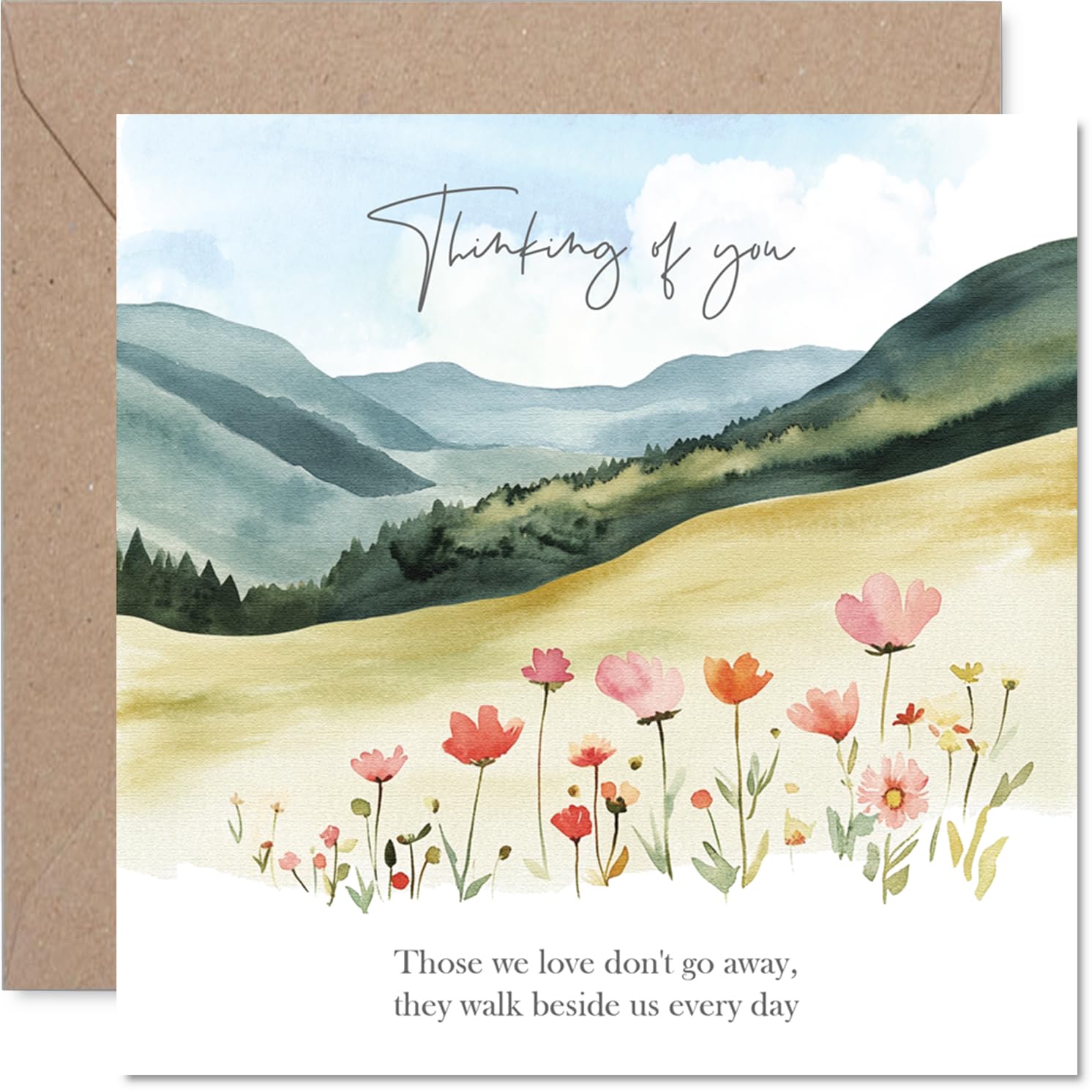 Stuff4 Watercolour Floral Countryside Sympathy Card for Men & Women | 145mm x 145mm 1