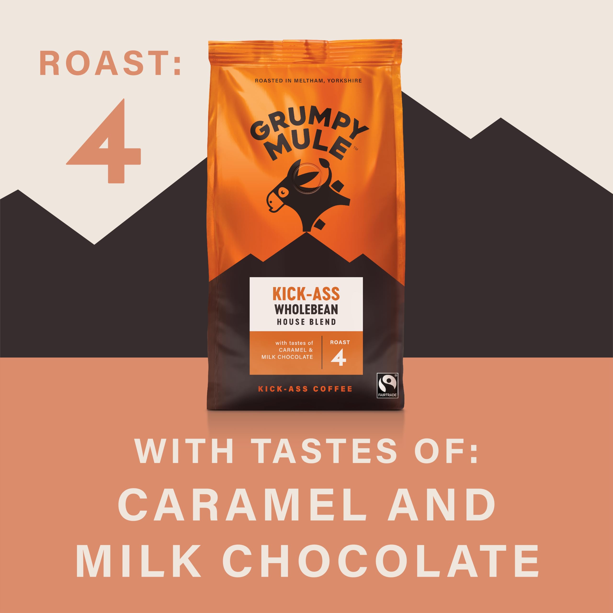 Grumpy Mule Kick-Ass House Blend Whole Coffee Beans - Caramel & Milk Chocolate Notes