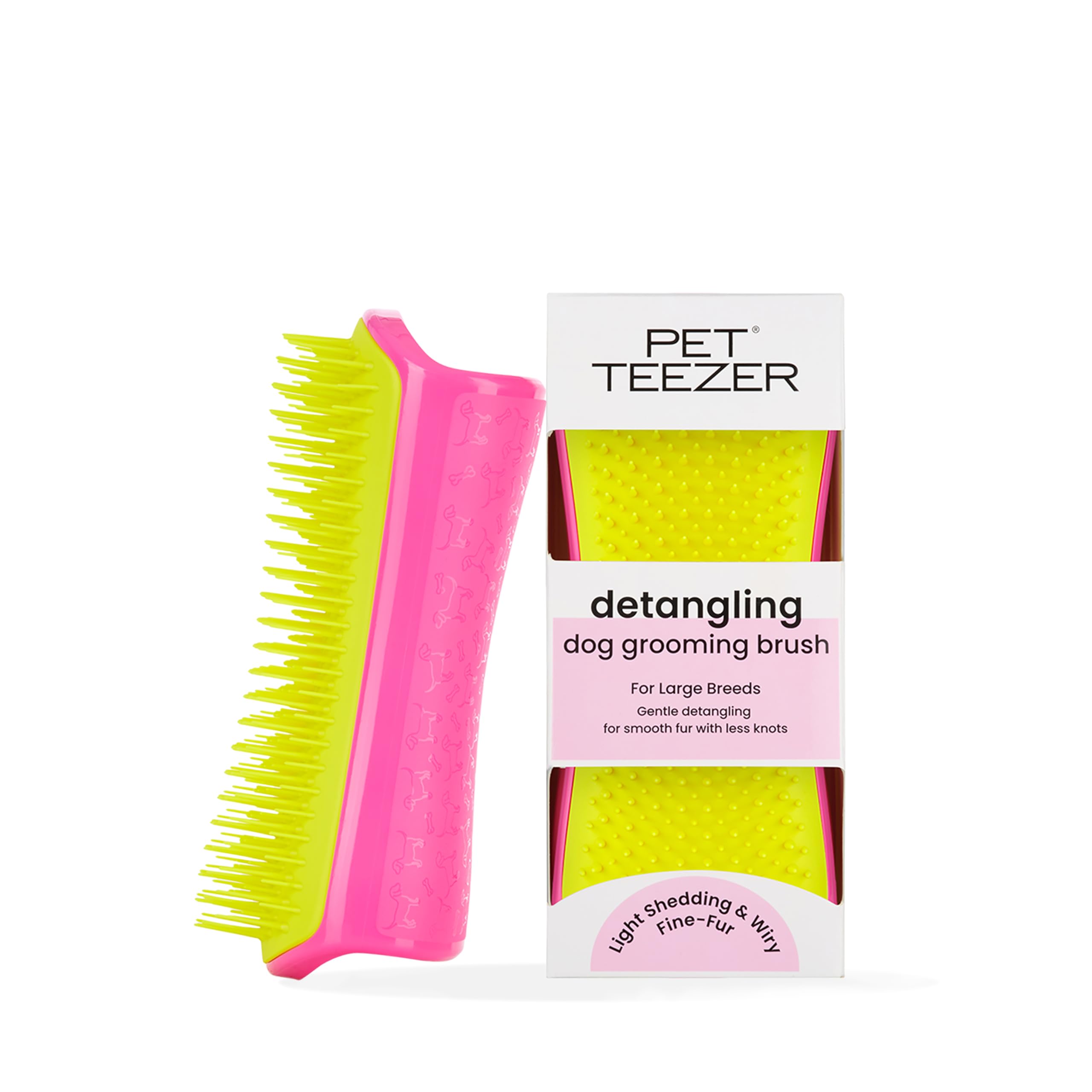 Pet Teezer Large Detangling Dog Grooming Brush - Pink & Yellow | Gentle Wet/Dry Use