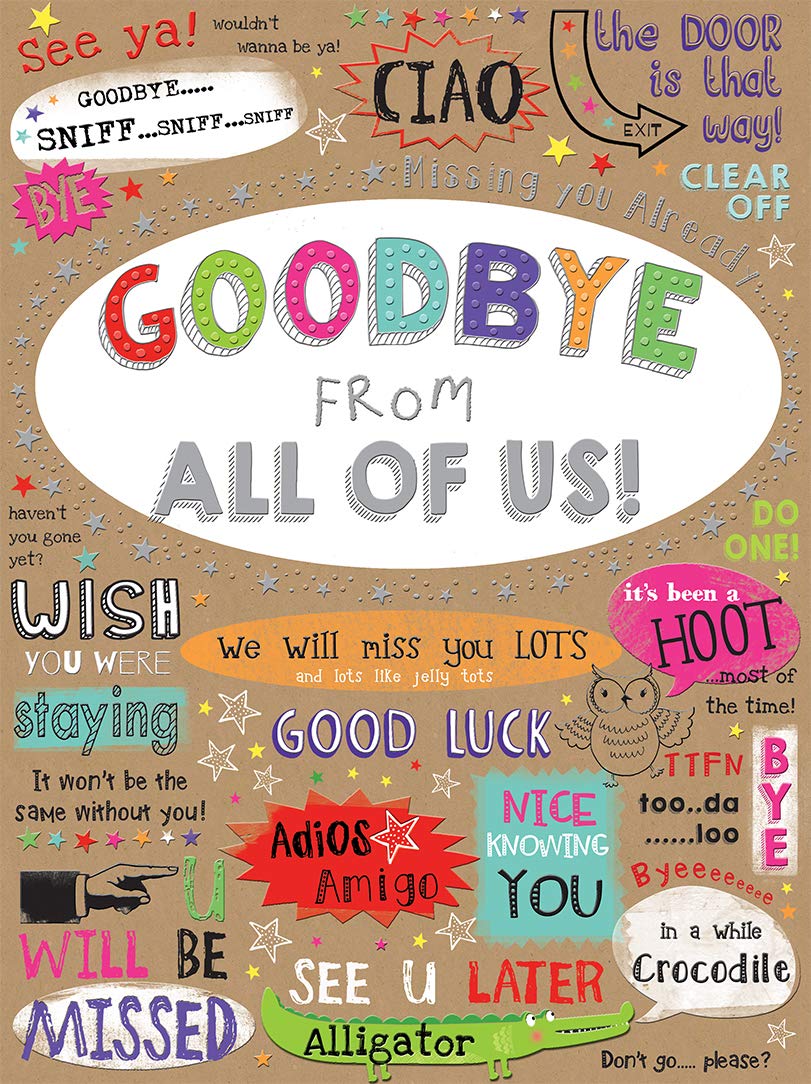 Piccadilly Greetings Goodbye From All Of Us! Farewell Blank Greeting Card | 12 x 9 inches | Brown