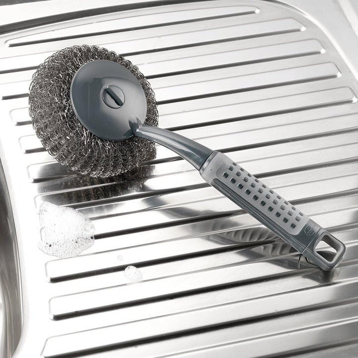 Addis ComfiGrip Long Handled Washing Up Scourer Scrub Brush - Metallic Graphite