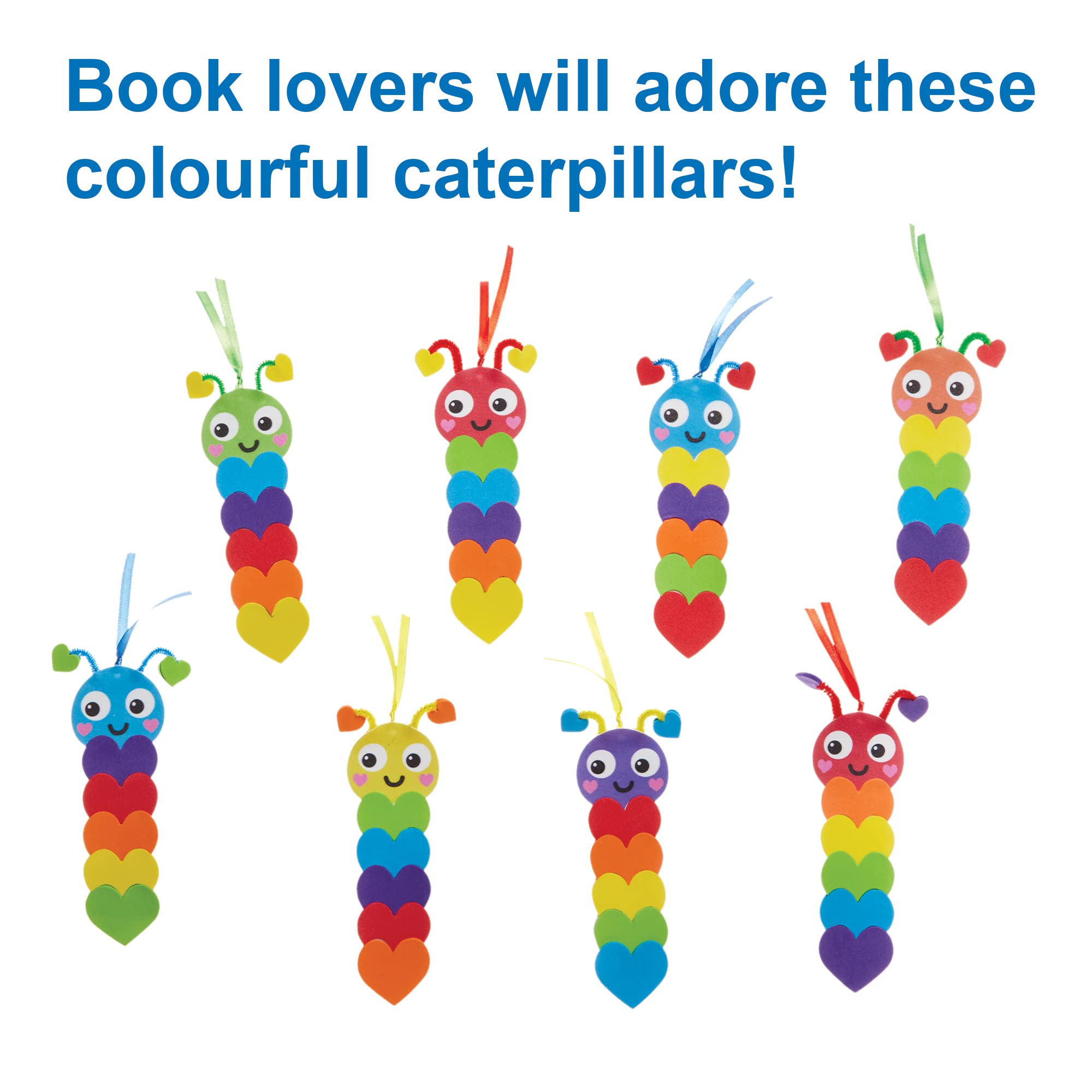 Baker Ross FX455 Caterpillar Rainbow Love Heart Bookmark Kits - Pack of 8 | Foam Craft Kit | Ages 6+ 5