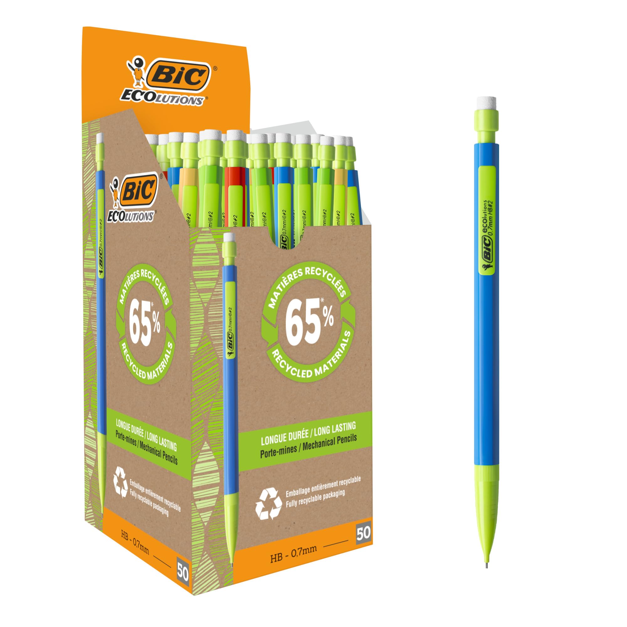 BIC Matic ECOlutions Mechanical Pencils - Box of 50 | 0.7mm HB Lead | Assorted Colors