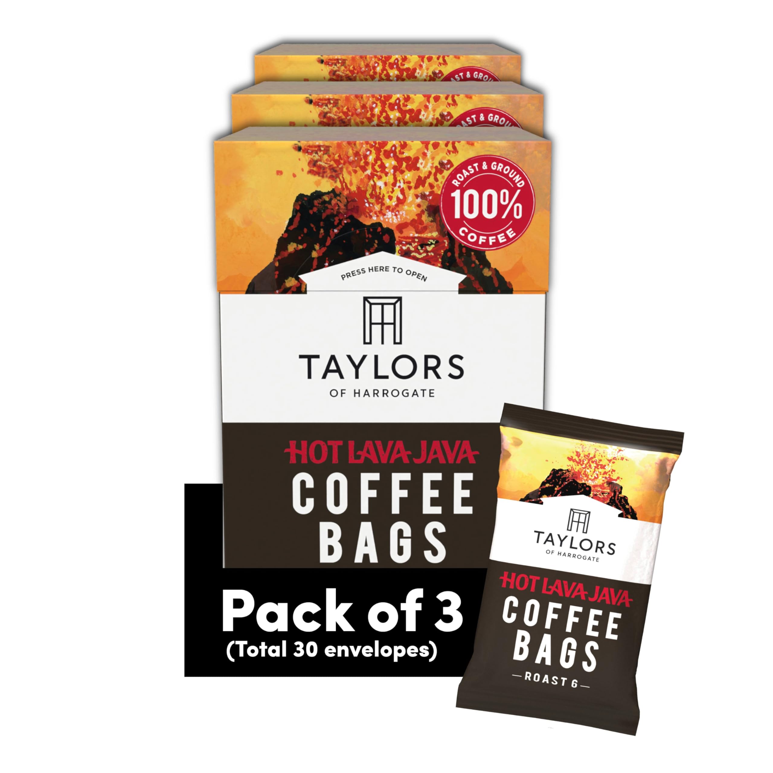Taylors of Harrogate Hot Lava Java Ground Coffee Roast 6 - 30 Bags (3 x 10 Count) | Dark Roast 1