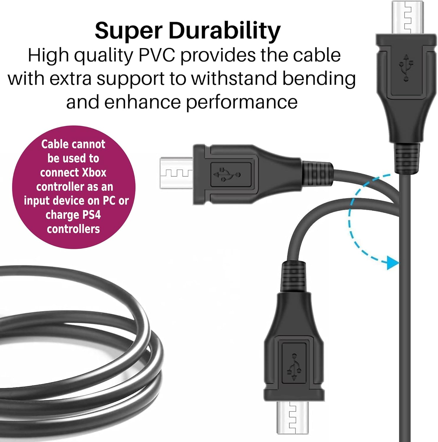 Numskull 4m Extra Long Micro USB Play & Charge Cable for Xbox One, PS4, Smartphones, Tablets 4