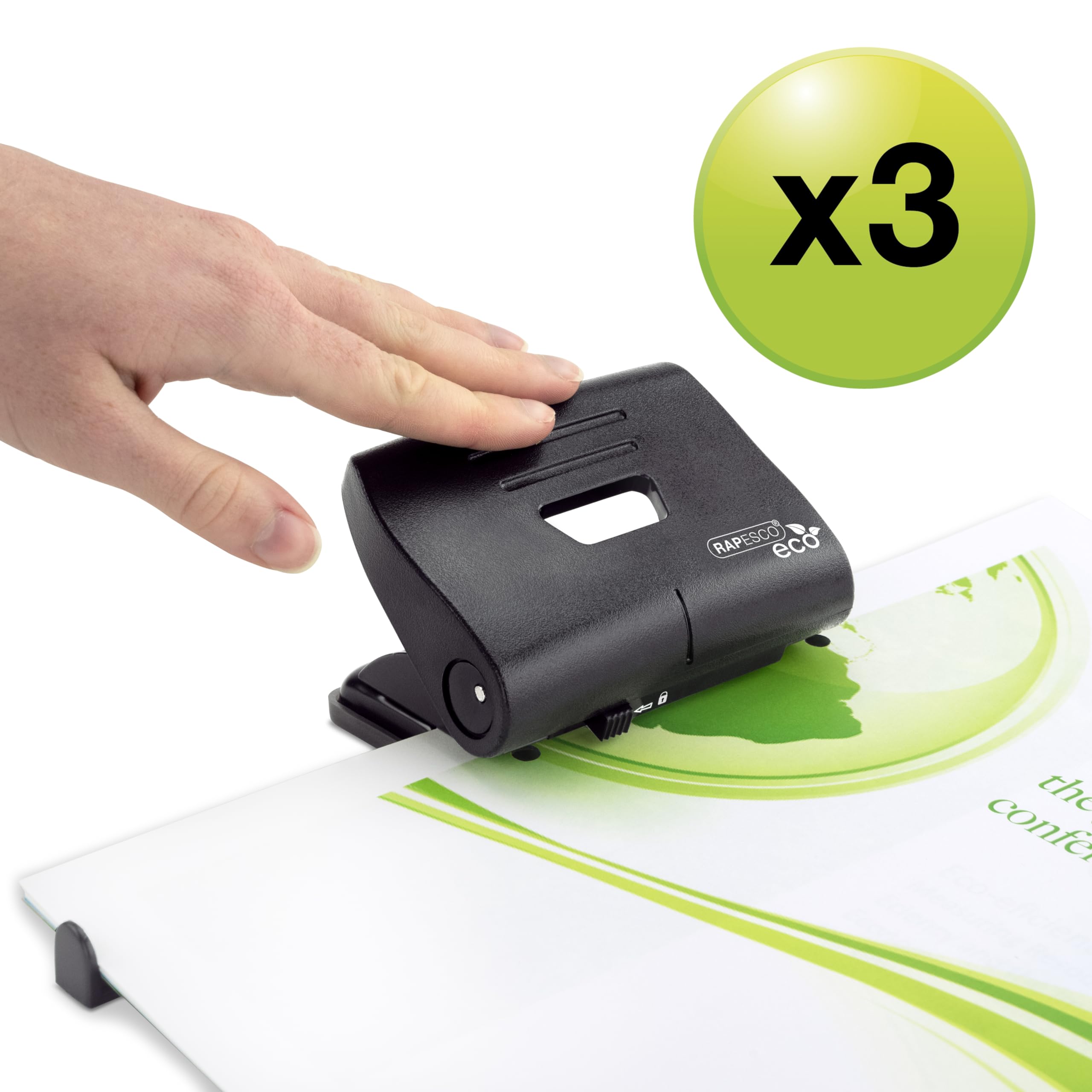 RAPESCO ECO 2-Hole Punch - 22 Sheet Capacity | Black | Pack of 3