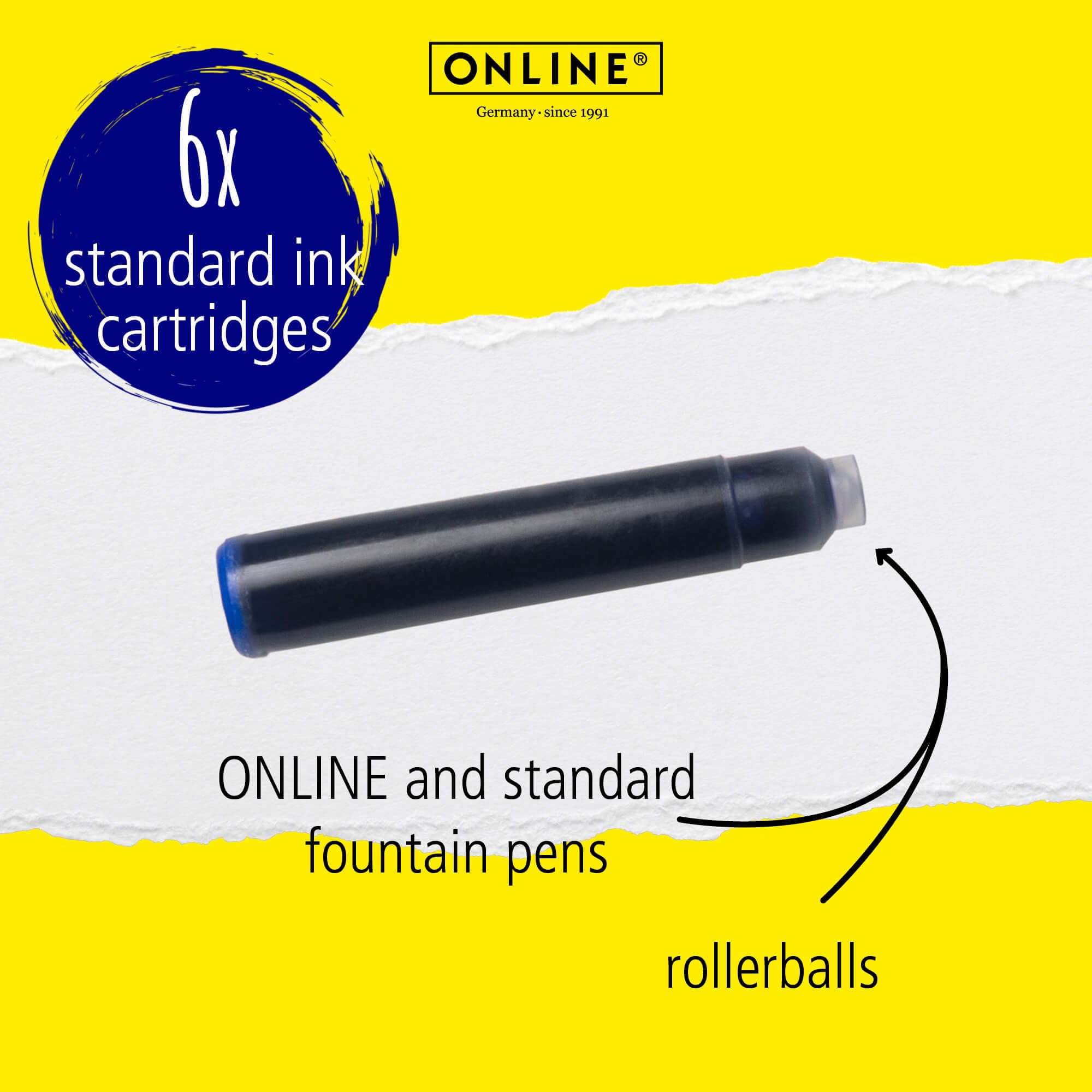 Online Pen Refills - Royal Blue Ink Cartridges for Standard Fountain Pens | Box of 6