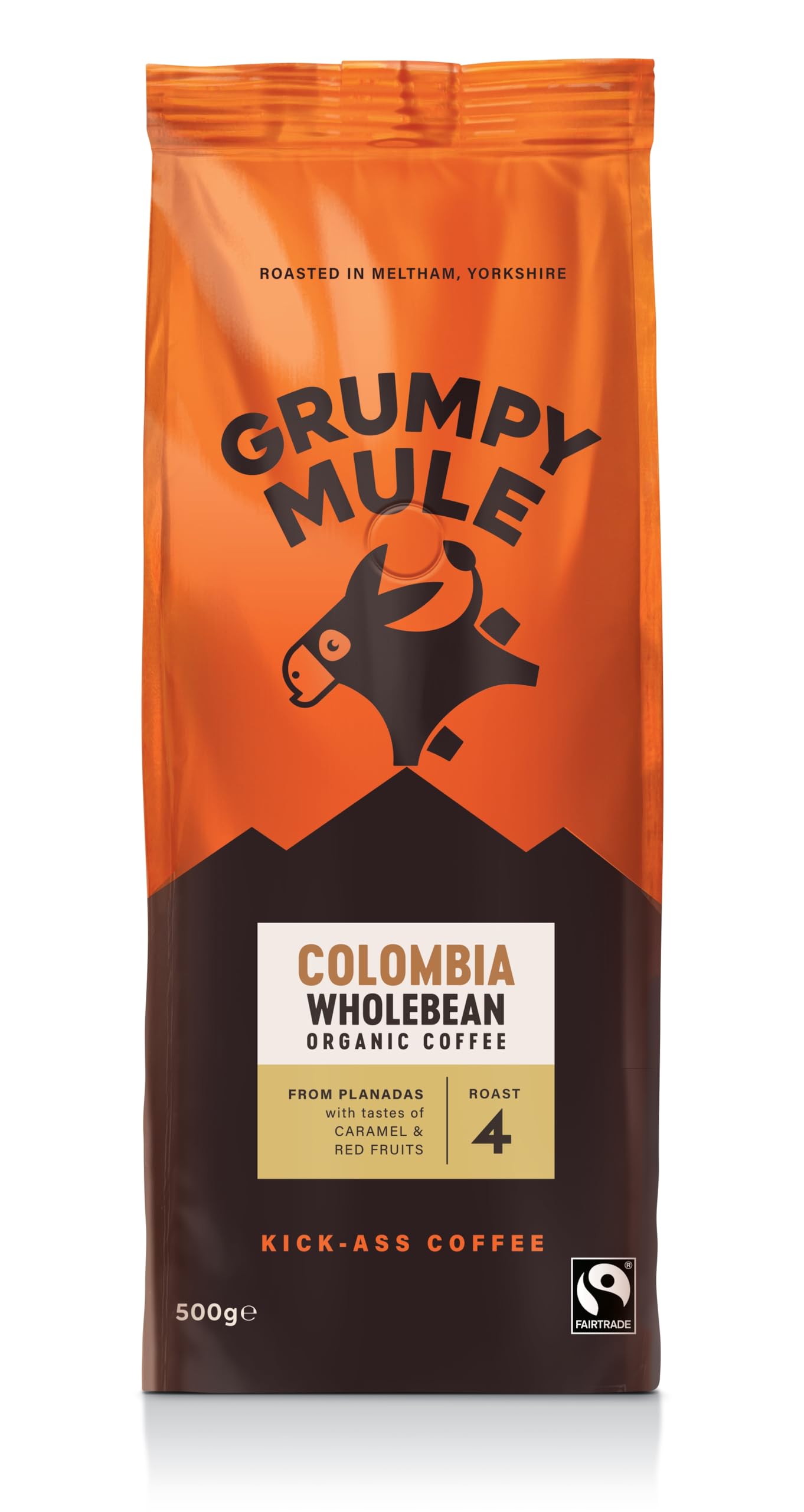 Grumpy Mule Colombia Planadas Organic Whole Coffee Beans - Fairtrade & Organic Medium-Dark Roast with Caramel and Red Fruit Notes