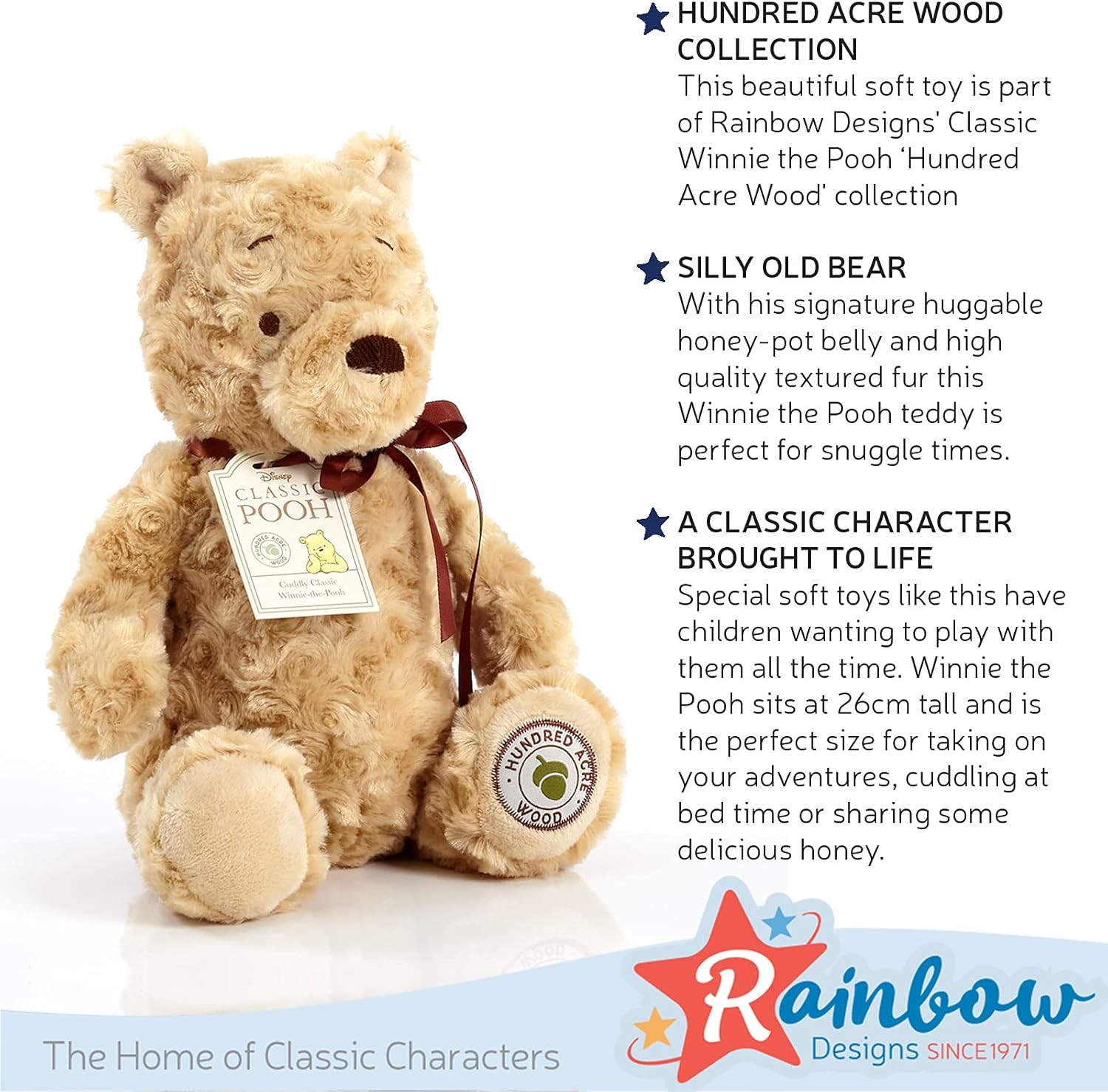 Rainbow Designs Classic Winnie the Pooh Soft Toy - 26cm Plush Bear from Hundred Acre Wood Collection 3