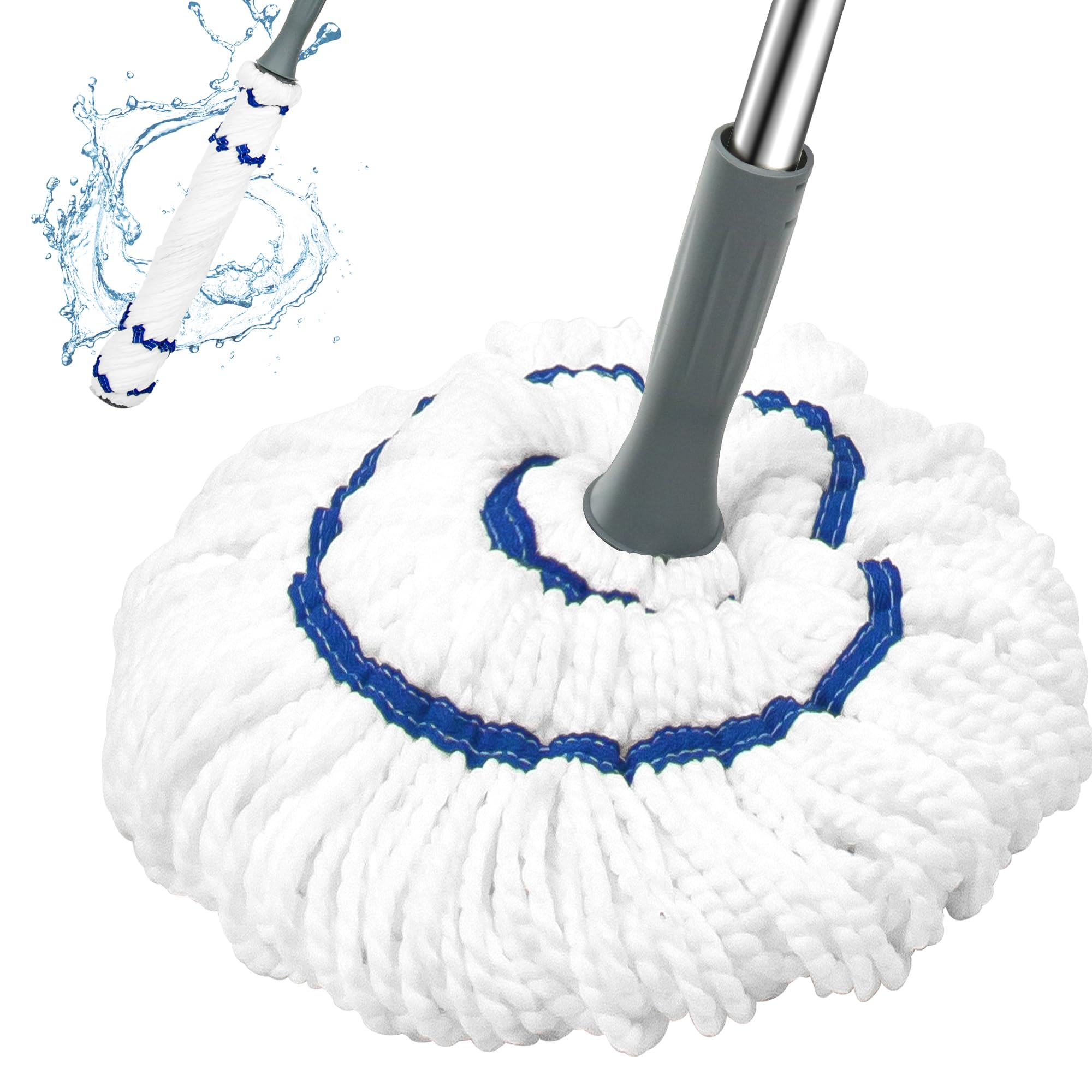 kickleen Self Wringing Flat Mop - 52.5 Inch Handle, Washable Microfiber Head, Heavy Duty Floor Cleaner