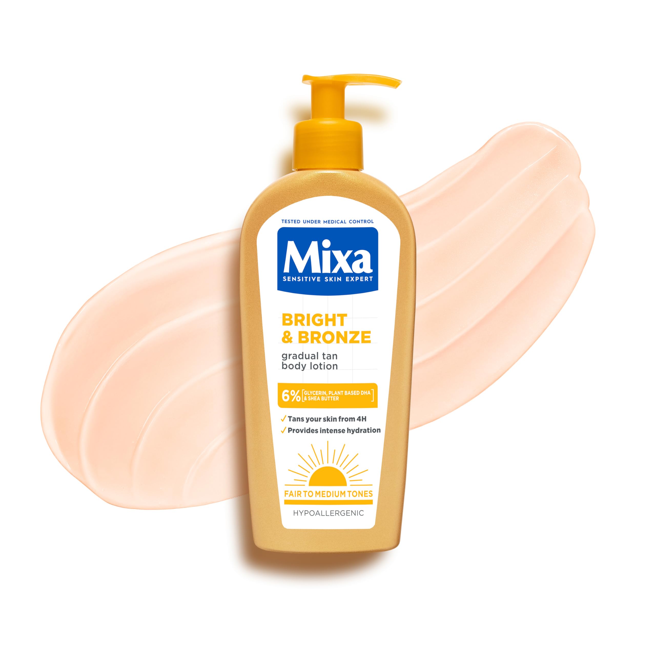 Mixa Bright & Bronze Gradual Tanning Body Lotion - 24H Hydration, Hypoallergenic, 250 ml 1